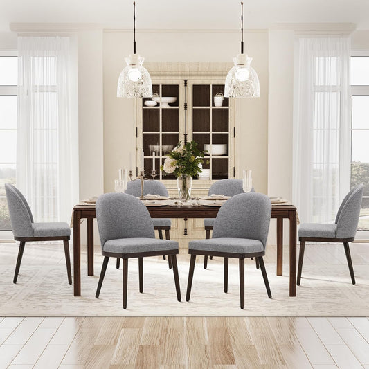 COLAMY Upholstered Dining Chairs Set of 6, Wooden Kitchen Chairs with Open Back, Modern Dining Room Chairs with Wood Frame, Dinner Side Chairs for Dining Room Kitchen Restaurant, Dark Grey