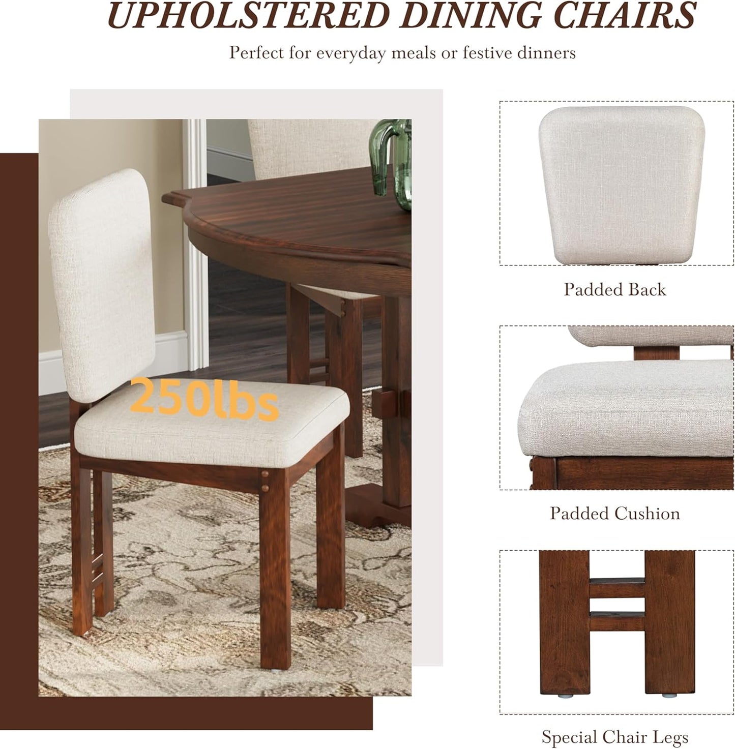 Ball & Cast 6 Pieces 78inch Extendable Wood Dining Table Set with Bench,Traditional Kitchen Table Set w/ 18inch Removable Leaf and 4 Upholstered Dining Chairs,for 5 People Dining Room,Espresso+Beige