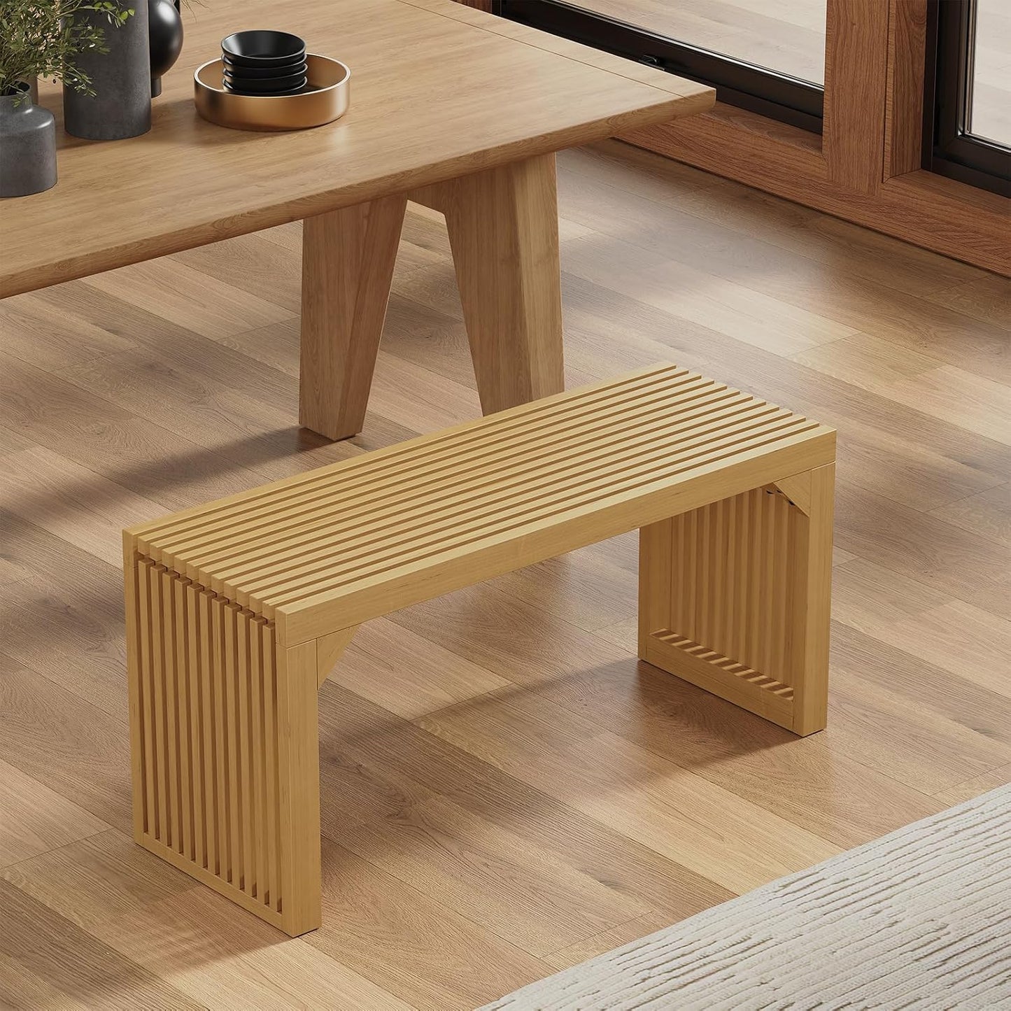 ROOMTEC 35" Dining Bench, Indoor Wood Bench for Entryway,Living Room,Kitchen and Bedroom (Nature, Long Bench)