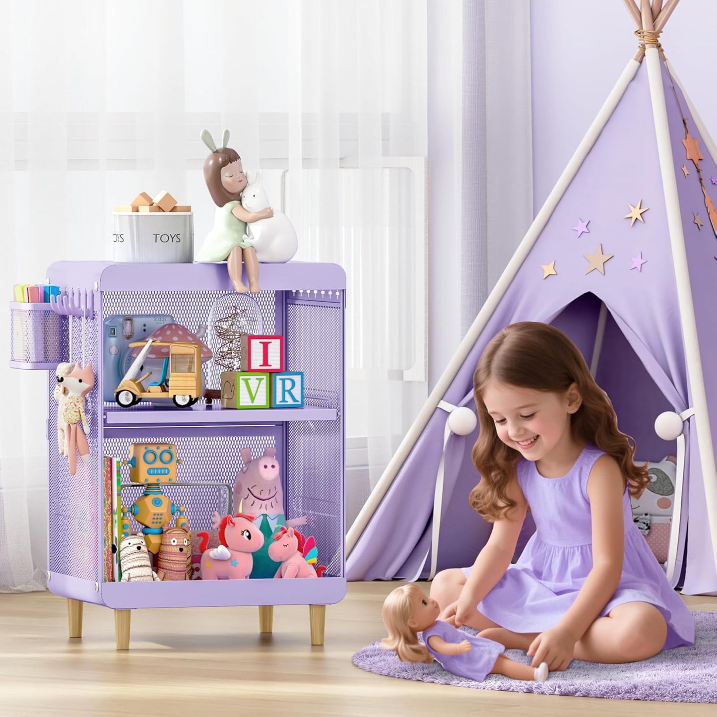 Kids Nightstand,Kids Bedside Table,Teen Girls Night Stand,Toddler Night Stand,End Table for Girls Room Storage,Purple Nightstand