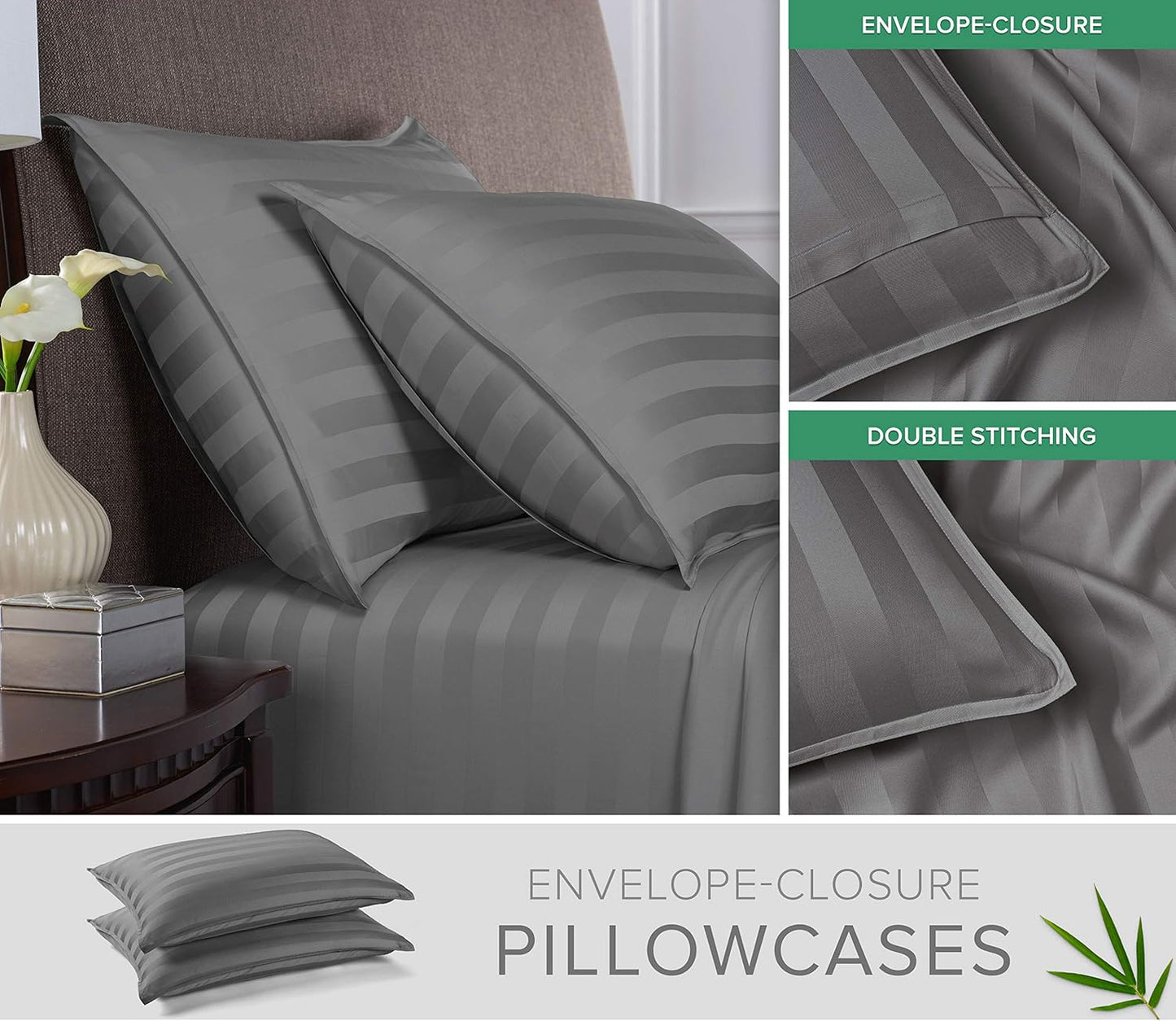 Queen Sheets by Pure Bamboo, Genuine 100% Organic Viscose Derived from Bamboo Bed Sheet Set, Luxuriously Soft & Cooling, Double Stitching, Lifetime Quality Promise (Queen, Jacquard Stone)