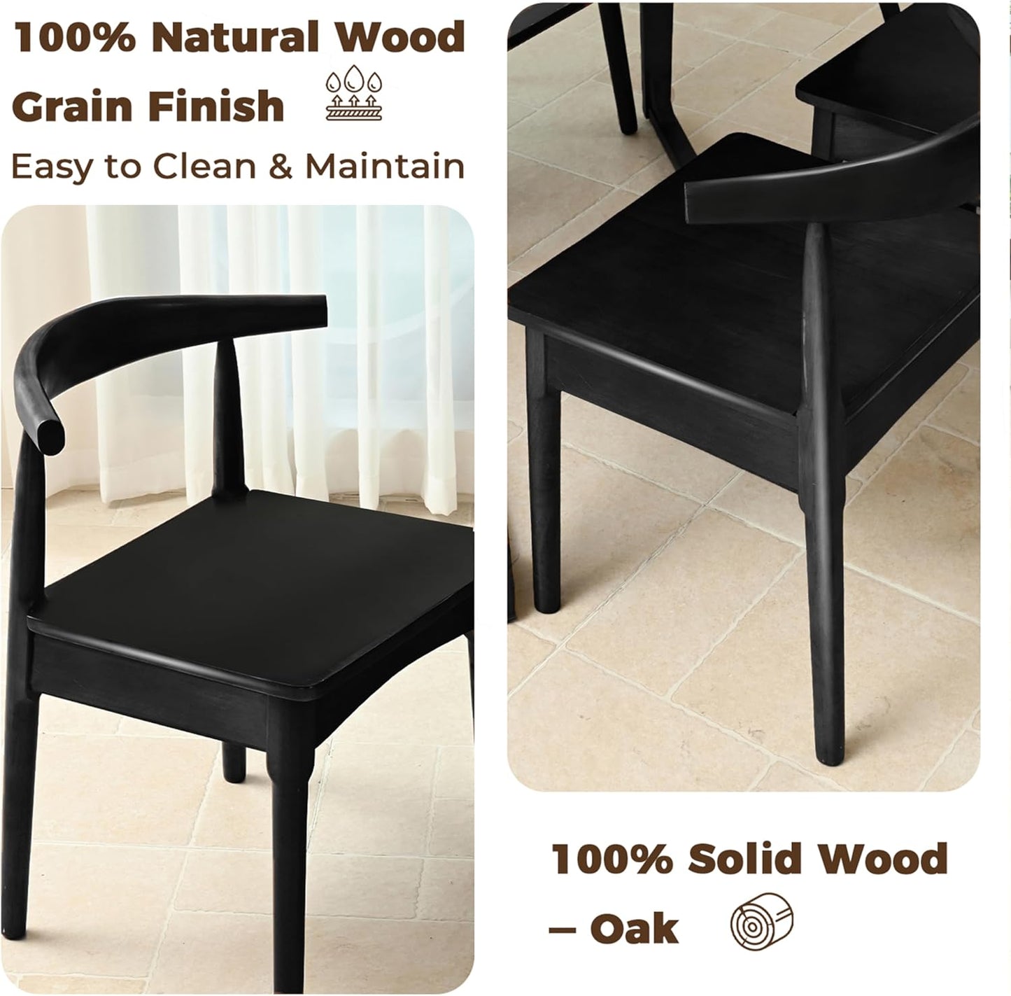 DELAVIN Solid Wood Dining Chairs Set of 4, Farmhouse Style High Ladder Back Dining Room Chairs, Modern Dining Chair for Living Room, Kitchen, Bedroom, Black