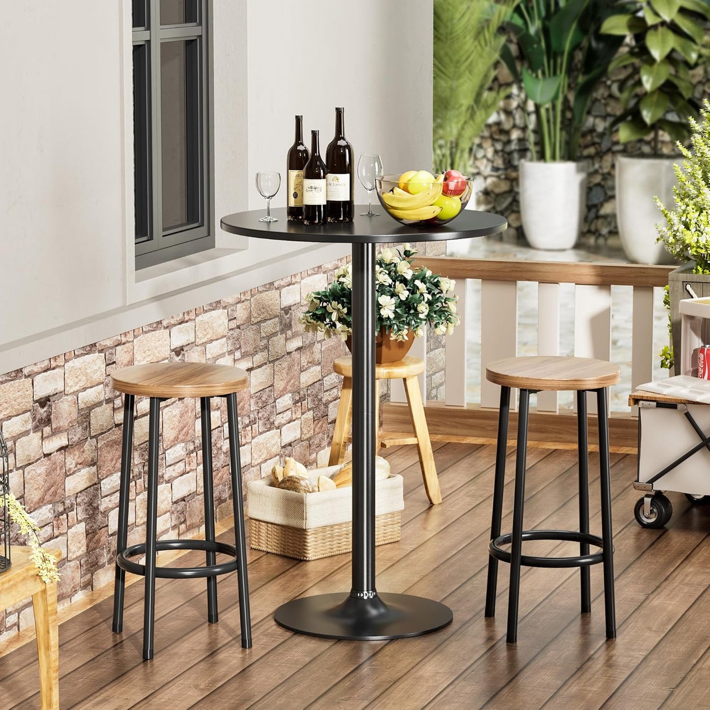 Shahoo Round Bar Table, Cocktail Tables with Metal Base & MDF Top, for Bistro Pub, Cafe, Set of 2, Black