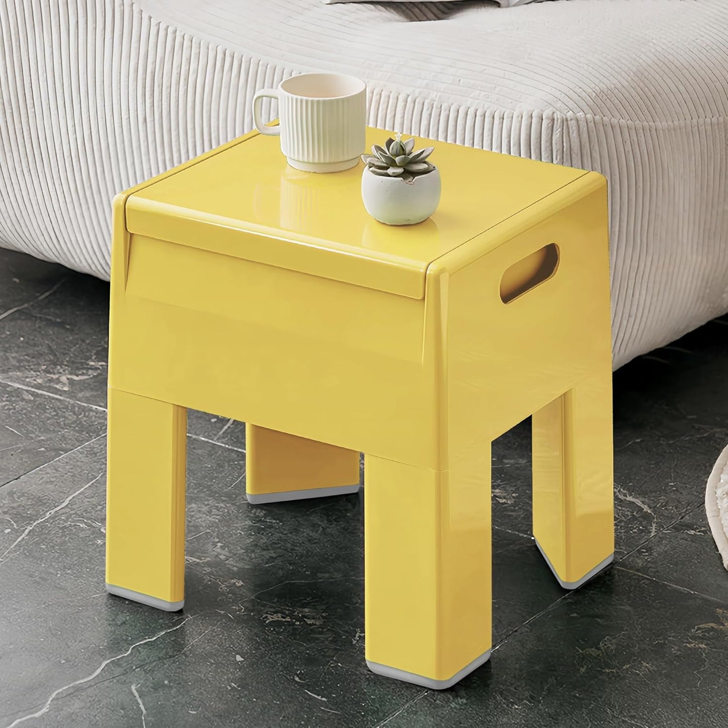 Nightstand Bedside with Storage Space, Multifunctional Colorful Plastic End Table Small Side Table for Bedroom, Dorm and Small Spaces, Easy Assembly(14.7" D x 11.8" W x 15.8" H, Yellow)