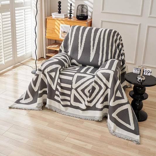 HANDONTIME Reversible Sofa Cover Boho Geometric Couch Cover for Dogs Dark Grey Couches Covers Washable Chenille Couch Covers for 3 Cushion Couch Pet Friendly Furniture Protector for Pets, 71" X102"