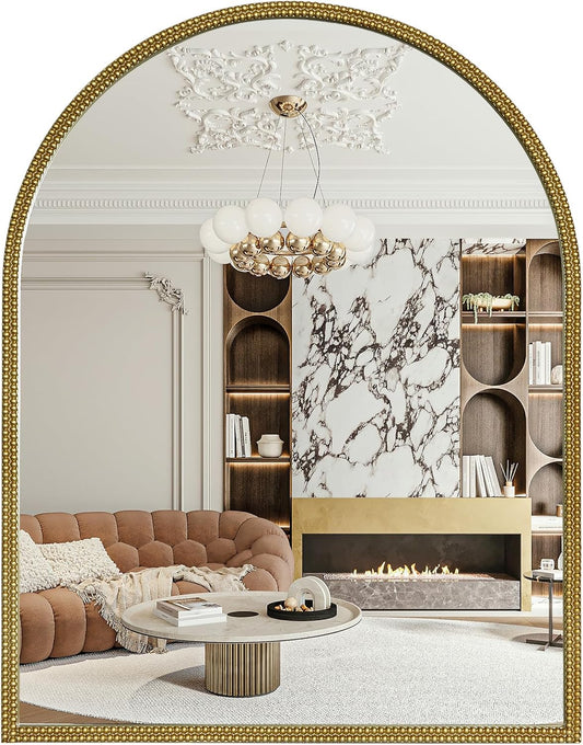 WallBeyond Gold Vintage Mirror for Vanity 28x36 Inch, Gold Antique Mirror with Ornate Beaded Frame for Bathroom, Living Room, Fireplace, Entryway
