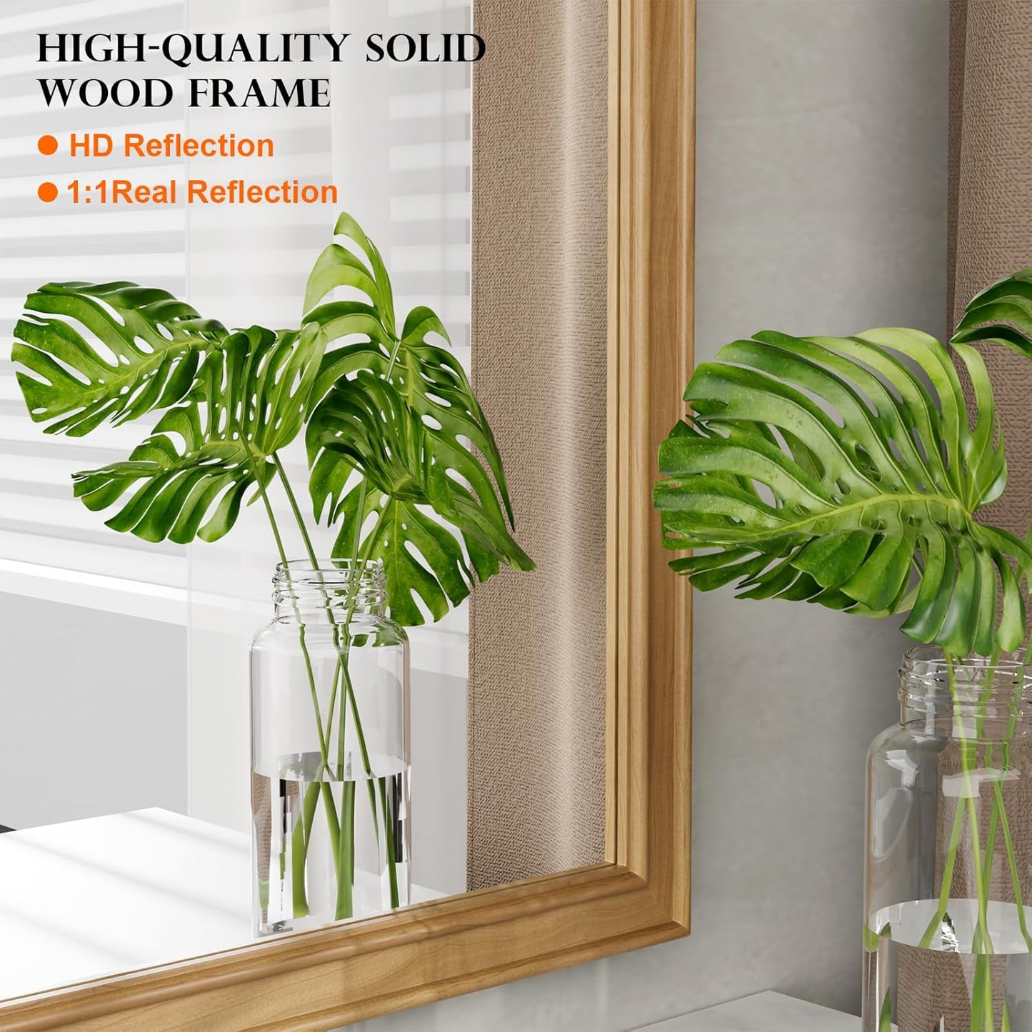 WallBeyond Wood Bathroom Mirror 20" x 30" Wooden Arched Wall Mirror Farmhouse Style Bathroom Vanity Mirror for Home Decor Rectangle Mirror (Natural)