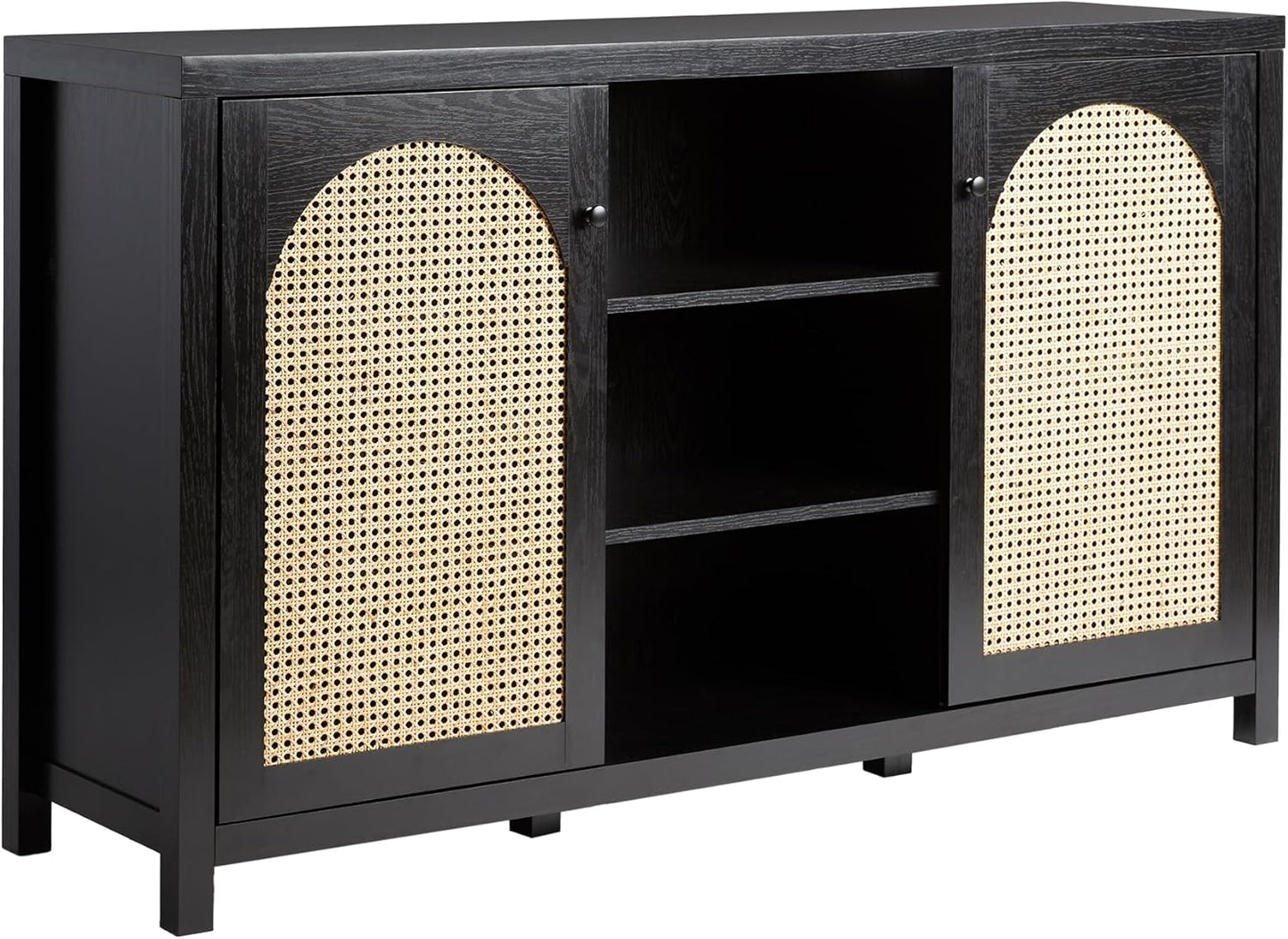 Walker Edison Sasha 2-Door Sideboard Buffet with Arched Rattan Panels, 58 Inch, Black
