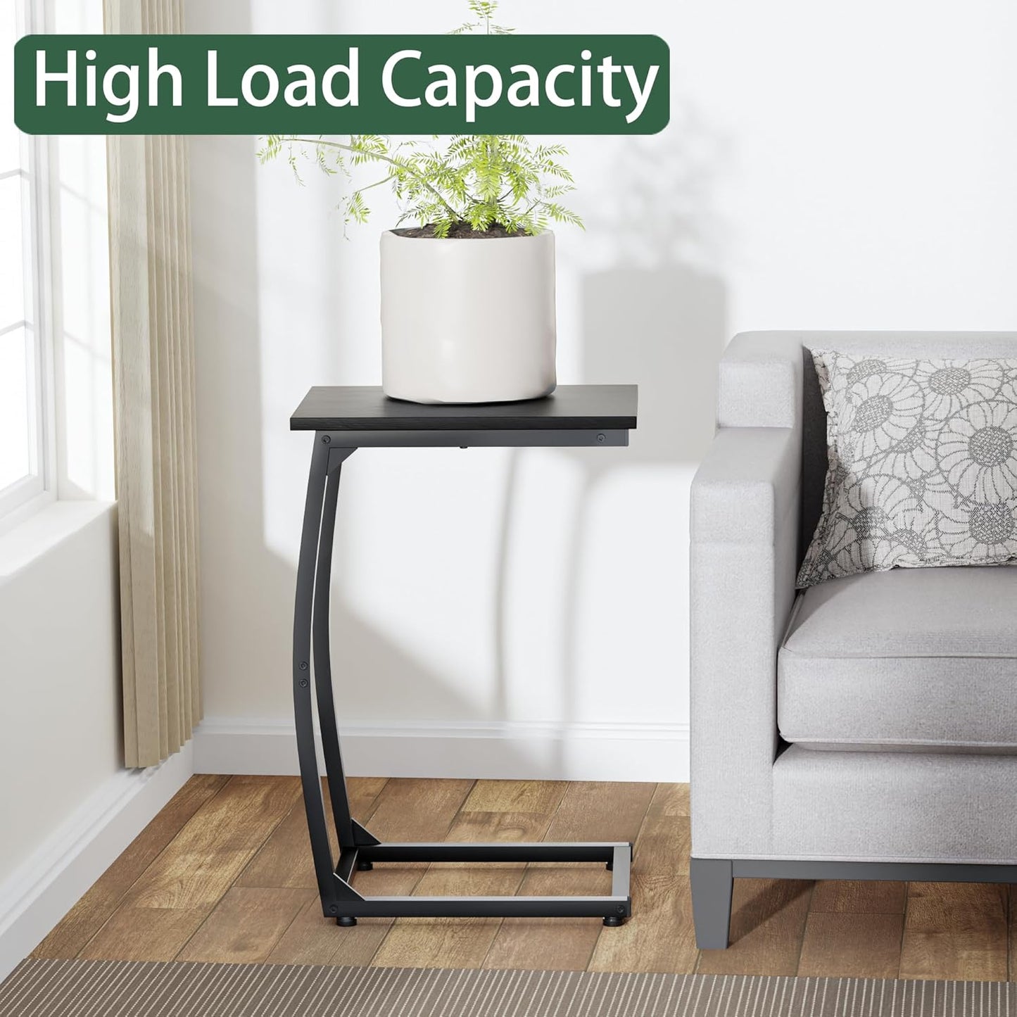 C-Shaped End-Table - Side Table for Couch,Curved Support Legs, Slide Under Couch Table for Sofa, TV Tray Table for Living Room Bedroom(Black)