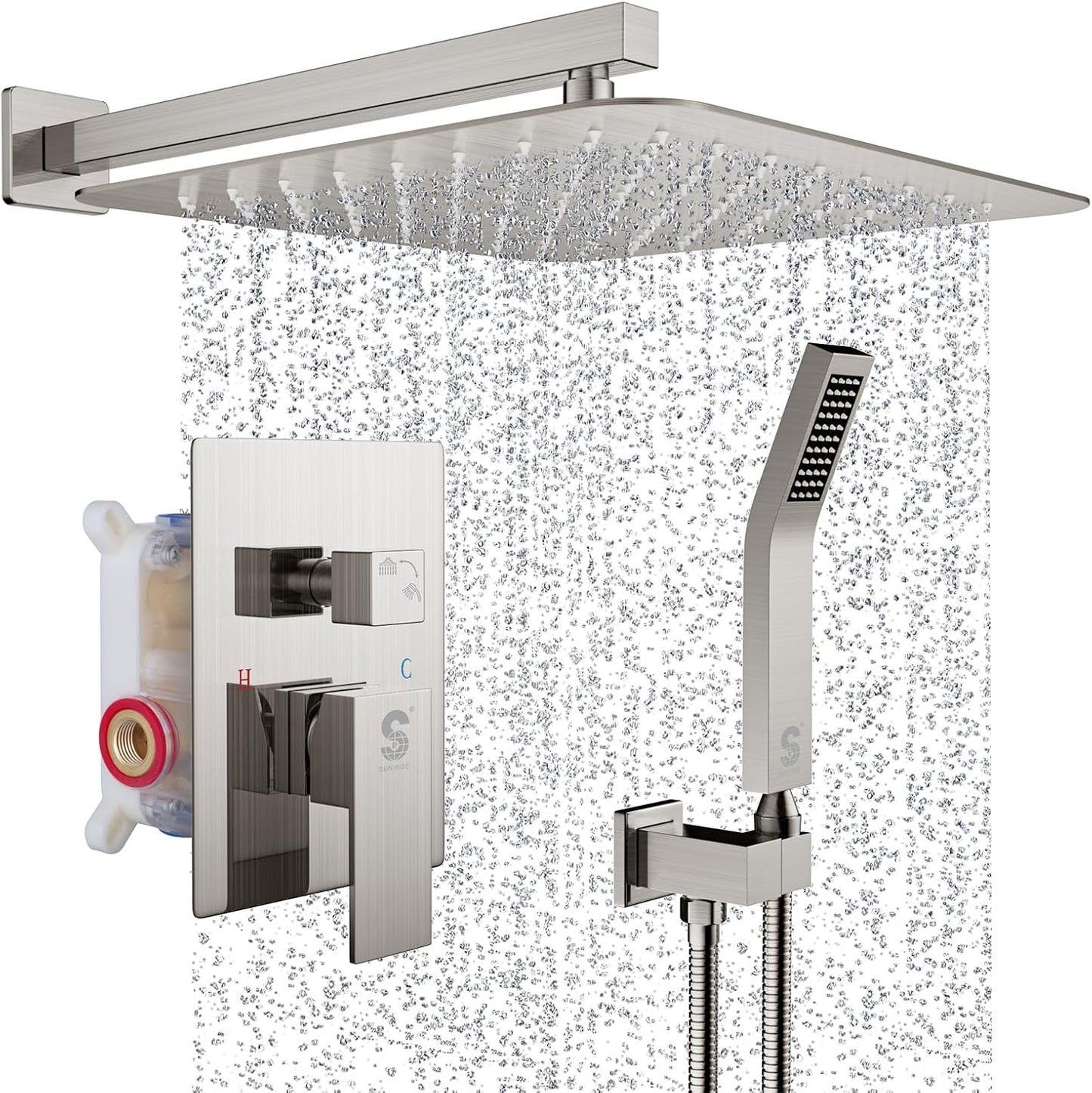 SR SUN RISE Shower Faucet - 16 Inch Rain Shower System - All Metal Shower Fixtures - Brushed Nickel
