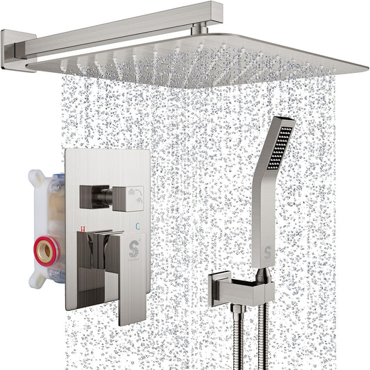 SR SUN RISE Shower Faucet - 16 Inch Rain Shower System - All Metal Shower Fixtures - Brushed Nickel