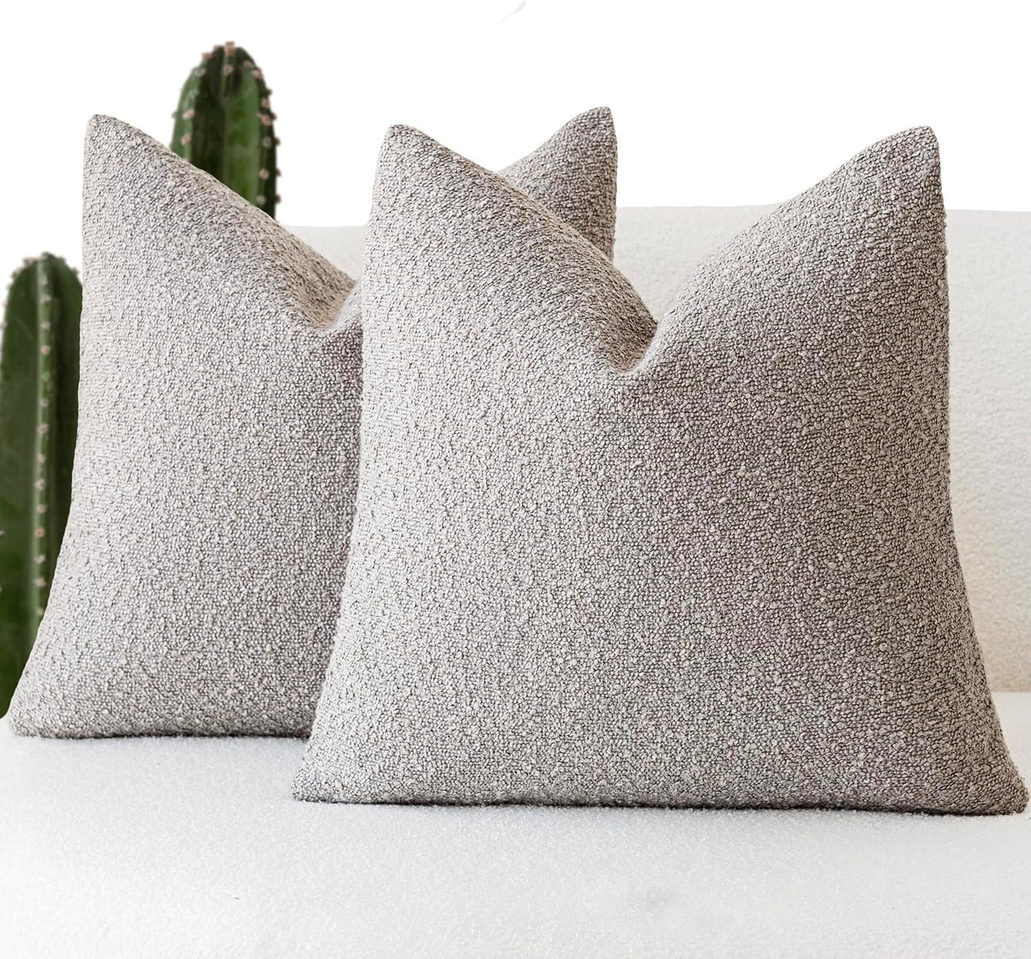 Foindtower Pack of 2 Textured Boucle Throw Pillow Covers Accent Solid Decorative Pillow Cases Cozy Woven Couch Cushion Case for Sofa Bedroom Living Room Home Decor, 20 x 20 Inch,Neutral Grey