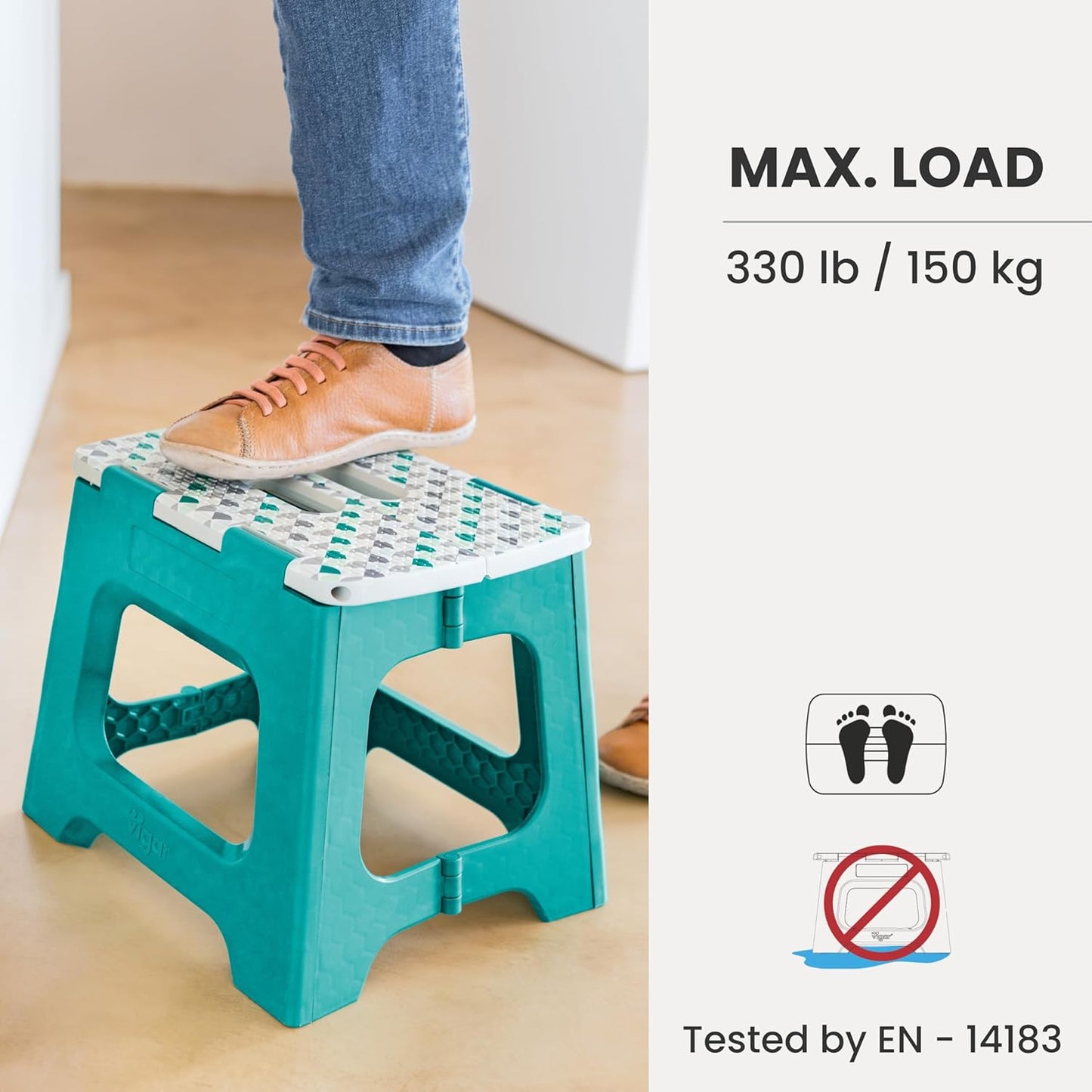 Vigar Compact Step Stool Foldable, 12-1/2-inch Step Stools for Adults up to 330 Pound, Lightweight Stool, Non-Slip Folding Step Stool, Geometric Top