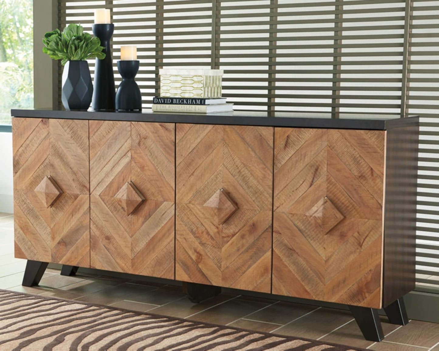 Signature Design by Ashley Robin Ridge Modern Wood Accent Cabinet or TV Stand, Brown & Black