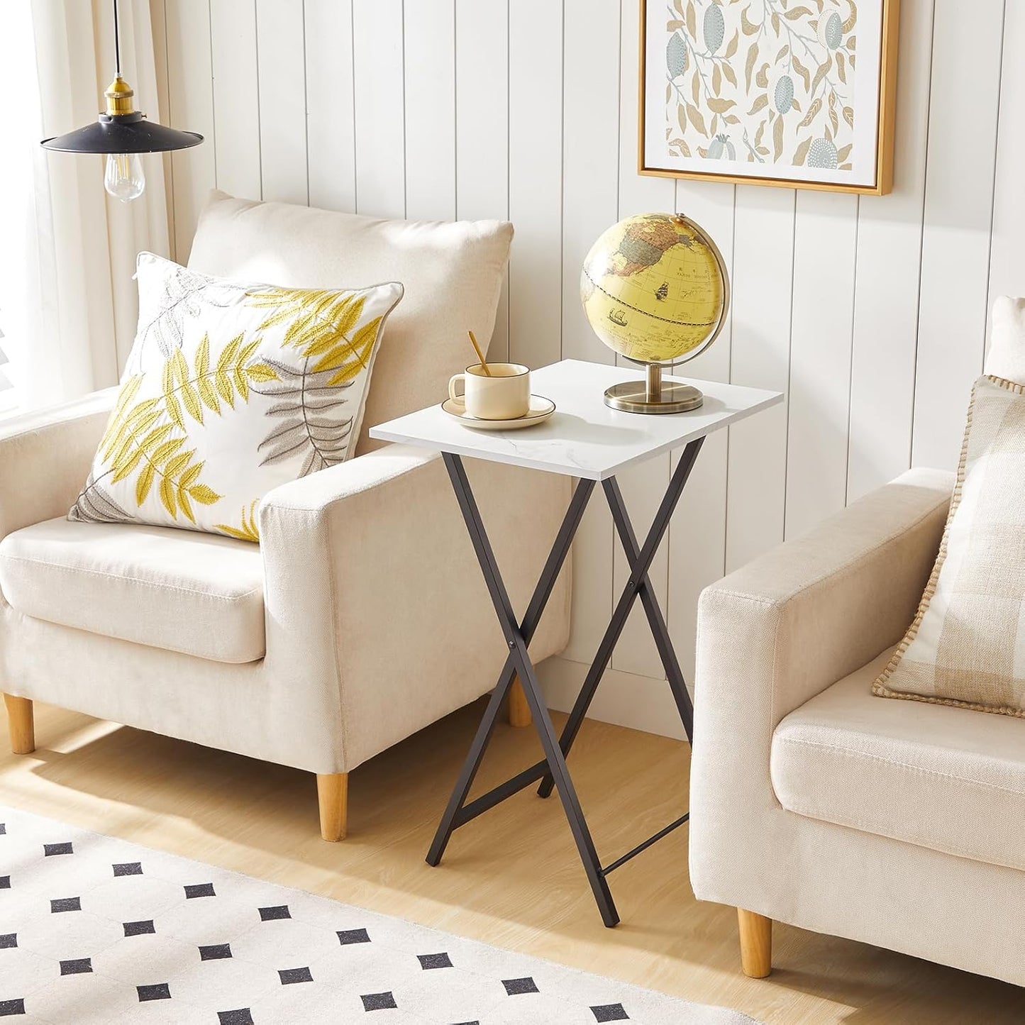 HOOBRO Folding TV Tray Tables, Set of 4 TV Trays with Storage Rack, Industrial Side Table for Eating at Couch, Foldable Snack Table for Small Space, Easy Assembly, White and Black BW50BZ01