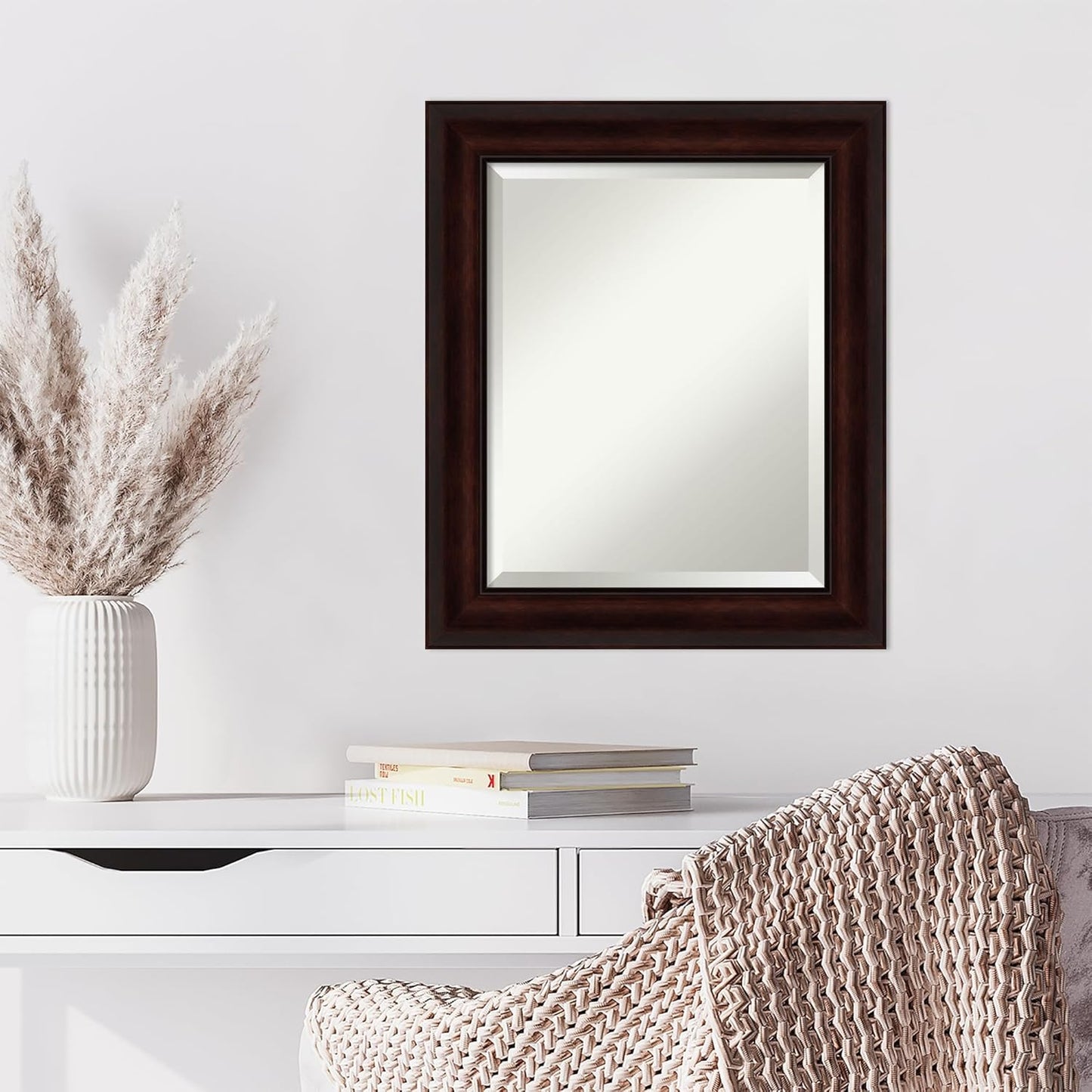 Amanti Art Brown Wall Mirror 25x21 Coffee Bean Brown Rectangle Bathroom Mirror for Wall Decor Living Room, Small Casual Frame, Hangs Horizonally and Vertically, Bathroom Decor, Beveled Edge from WI