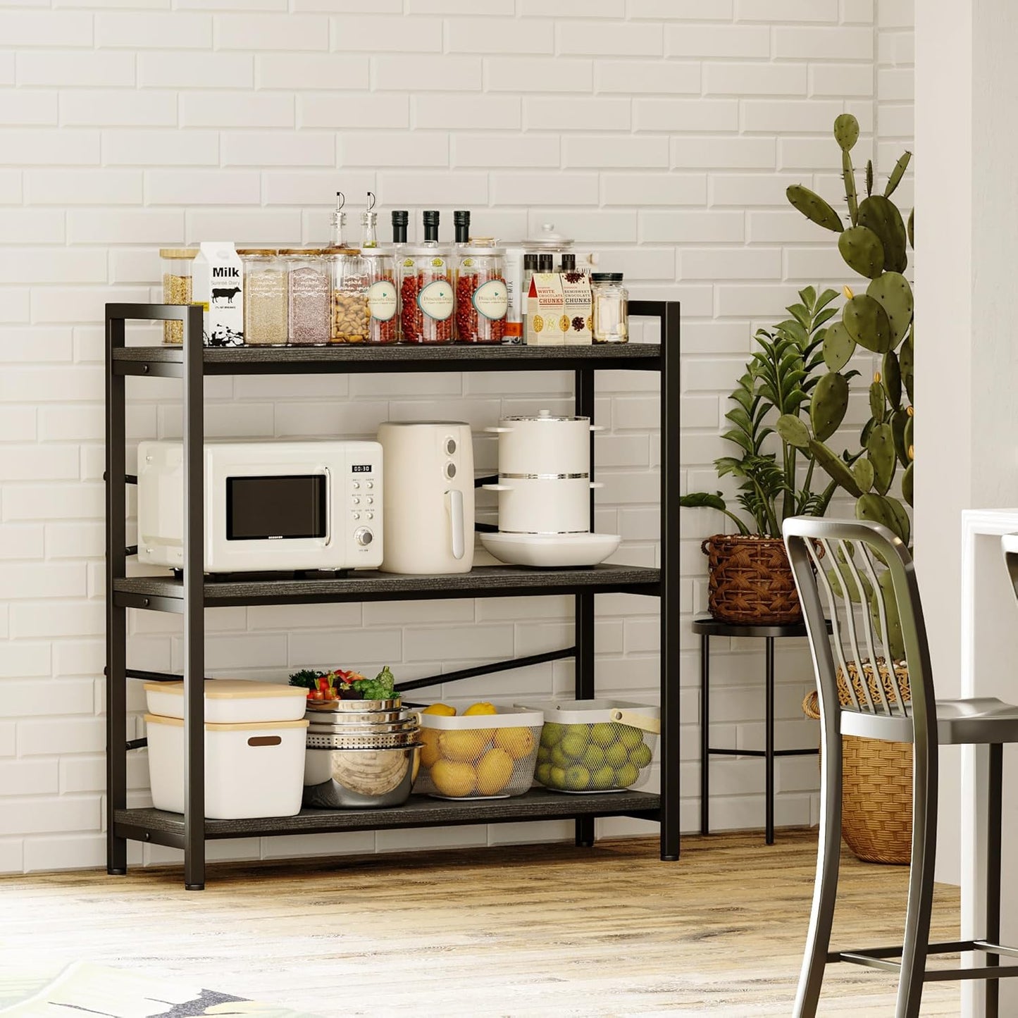 Book Shelf, 3 Tier Bookshelf 31.49" Width, Book Shelf Storage and Organization, Wooden and Metal Industrial Bookcase, Large Book Shelves for Home Living Room Bedroom Office Storage(Grey)