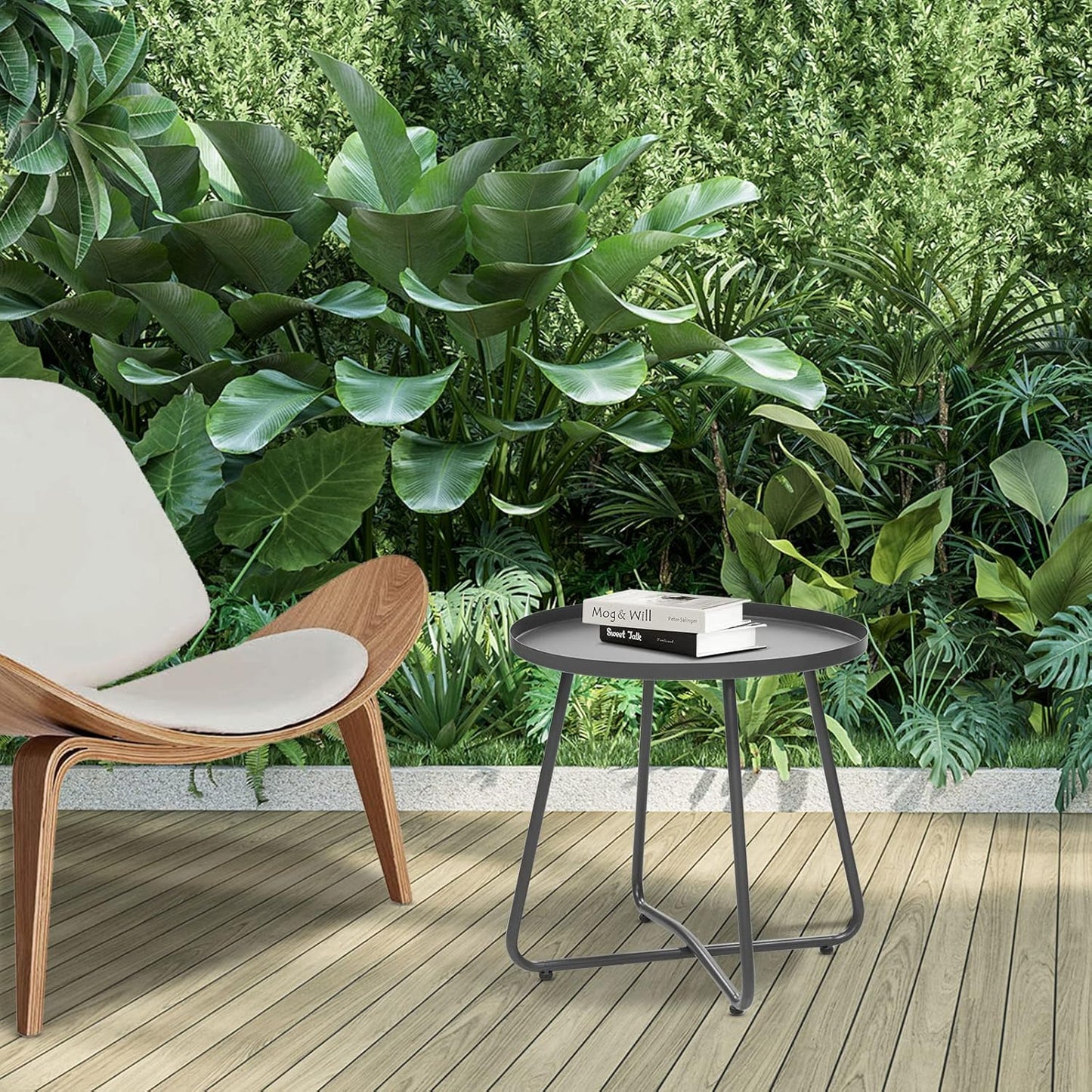 Dia.17.7ins Steel Round Coffee Table, Steel Tray Table, Side Table, Outdoor and Indoor Use, Weather Resisitant, Patio, Balcony, Garden, Backyard (Grey)