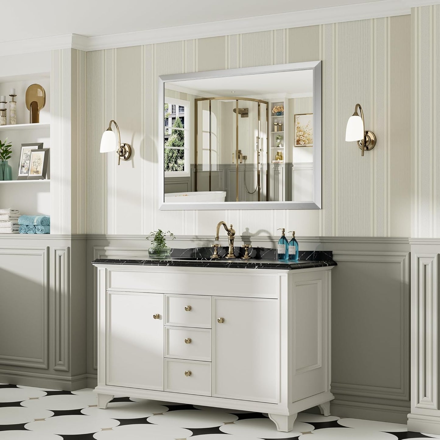 48x36 Inch Silver Bathroom Mirror for Wall, Thick Metal Framed Rectangle Mirrors for Over Sink, Bedroom, Living Room, Entryway, Anti-Rust, HD Tempered Glass