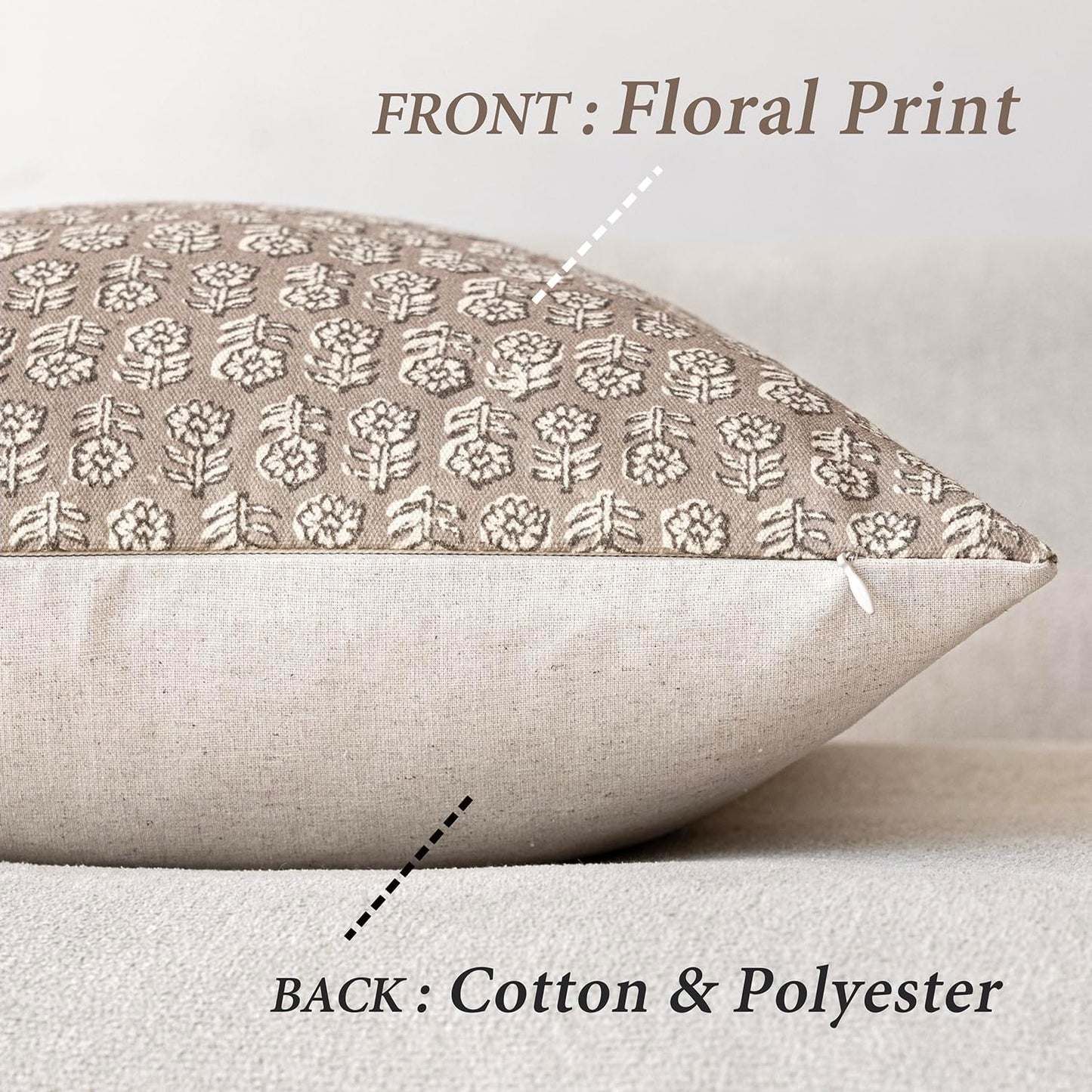 Foindtower Set of 2 Decorative Vintage Floral Print Throw Pillow Covers Neutral Modern Farmhouse Cushion Covers Boho Home Decor for Sofa Couch Chair Bedroom Living Room Outdoor,22×22 Inch,Tan Taupe