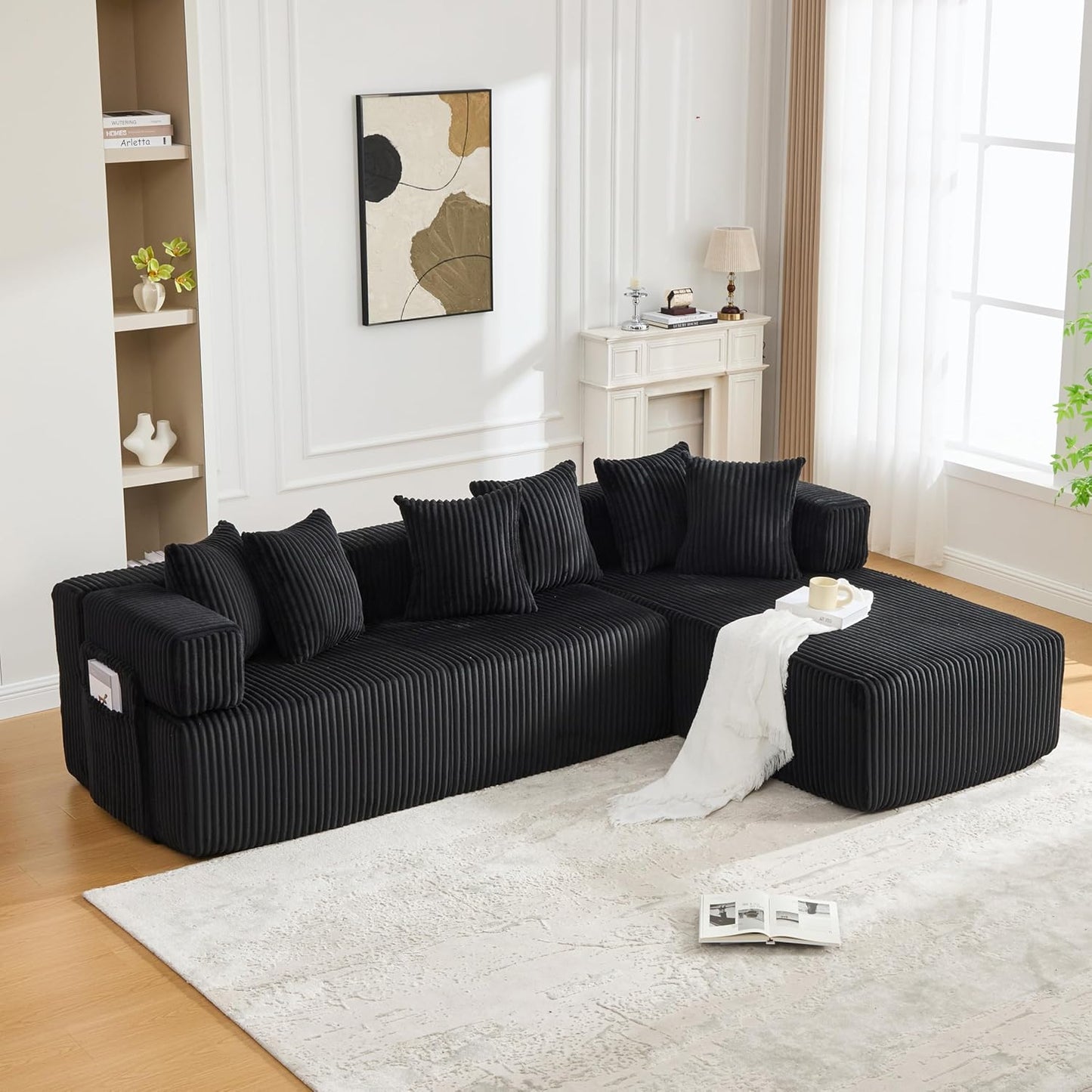 Eafurn DIY Combination Compression Modular Sectional Sofa with Double Chaise Lounge, 146" Oversized U Shaped Boneless Couch with Deep Seat Convertible Sleeper Sofabed w/Throw Pillows