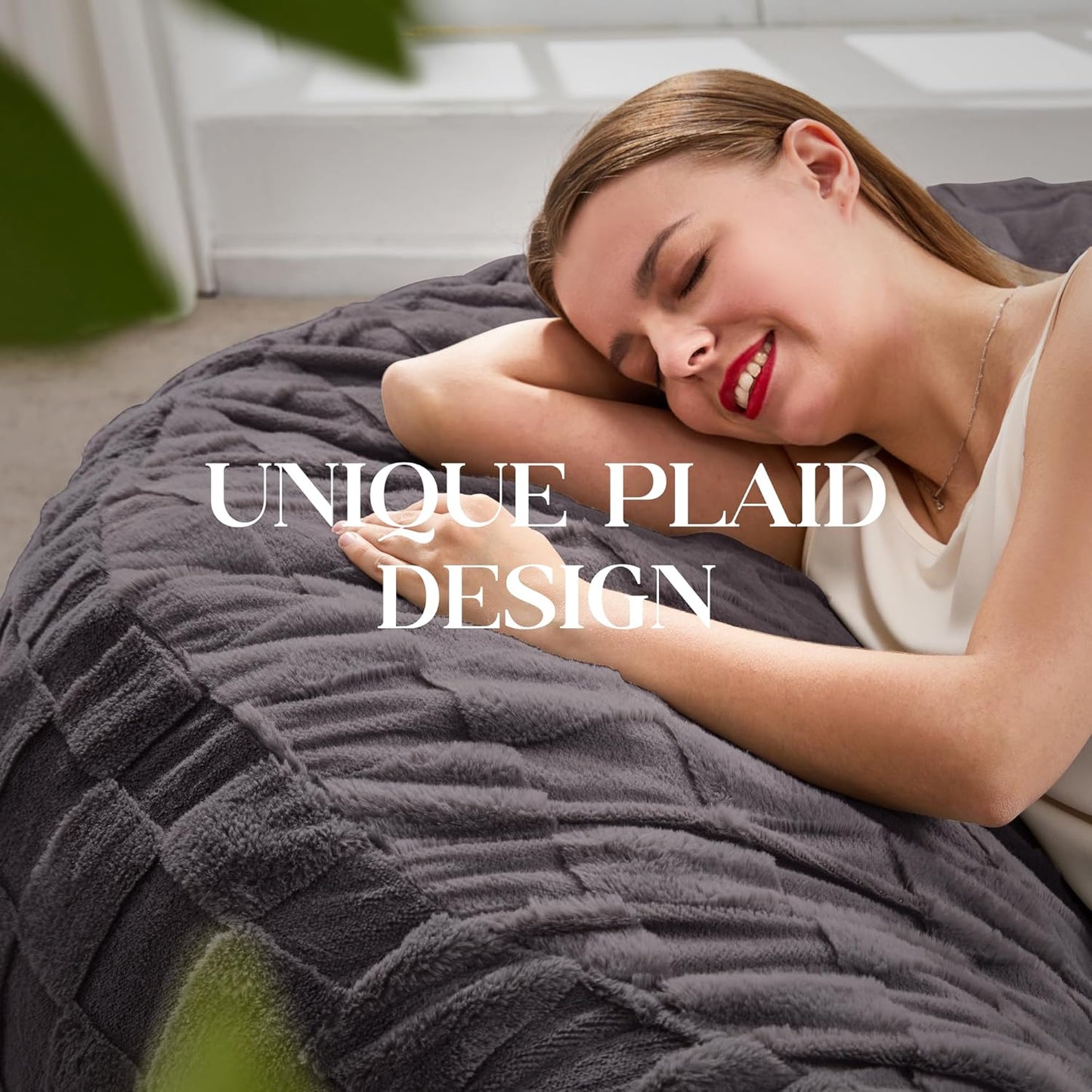 Hobestluk Bean Bag Chairs Beanbag Chair with Filler Adult Bean Bags with Fluffy Cover, Giant Bean Bag Chairs for Adults for Living Room, Bedroom (Dark Grey, 6FT - 70" x 70" x 15")