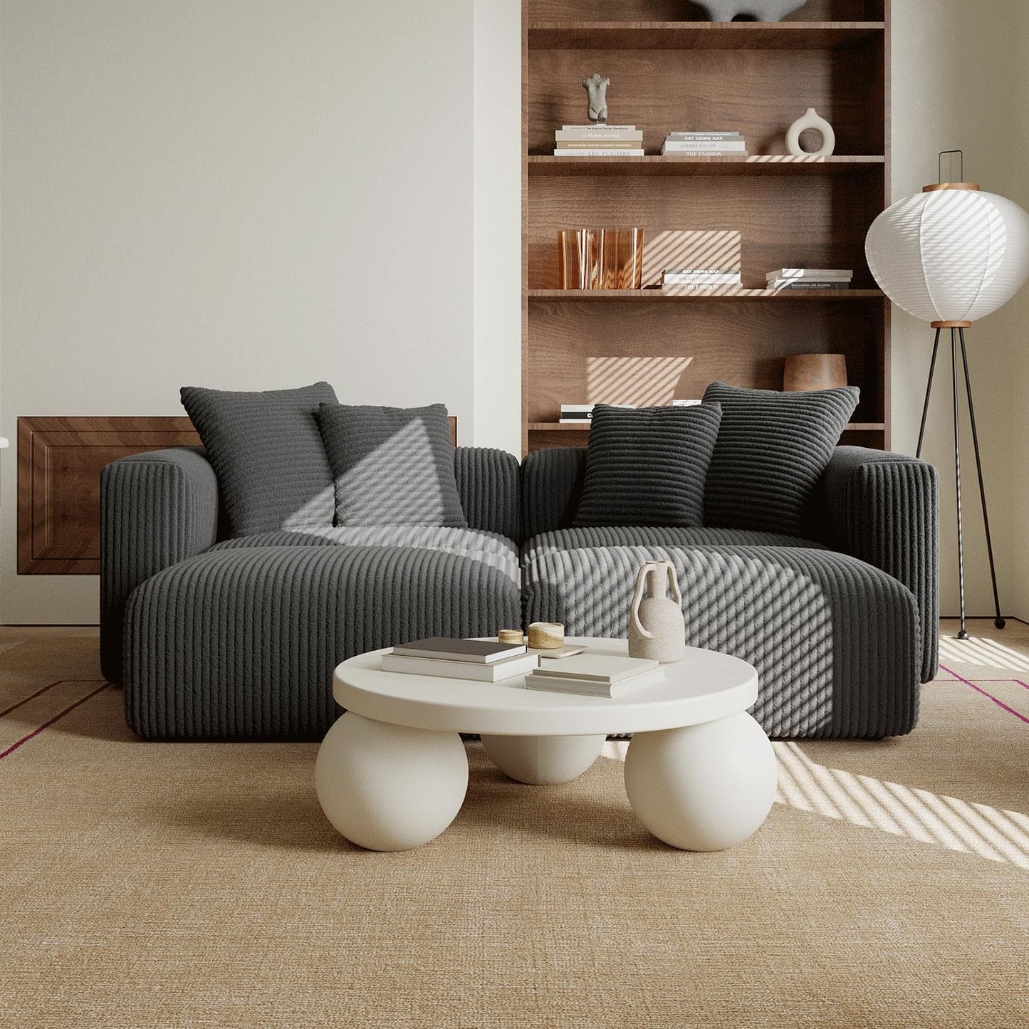 Acanva Corduroy Convertible Modular L Shaped Sectional Sofa, 4 Seater Free Combination Corner Couch, Convertible to DayBed, Wide Loveseat with Moveable Ottomans for Small Spaces, Sleeper Bed, Black