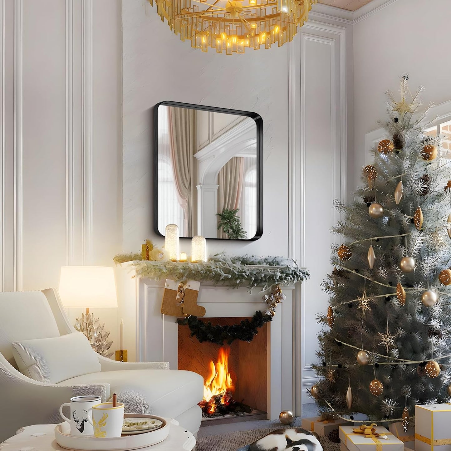 FORBATH 30x36 Inch Bathroom Mirror, Brushed Black Deep Frame Wall Mirror with Rounded Corners, Anti-Rust Tempered Glass for Modern Farmhouse Vanity (Horizontal/Vertical)