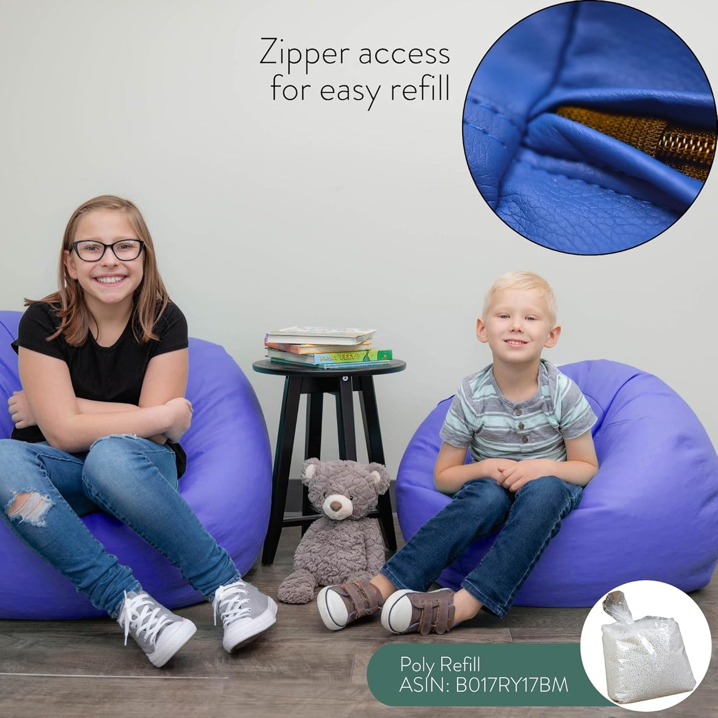 Children's Factory 26" Round Bean Bag, Bean Bag Chair with Water-Resistant Cover for Kids, Flexible Seating for Classroom Elementary, Easy to Clean, Purple