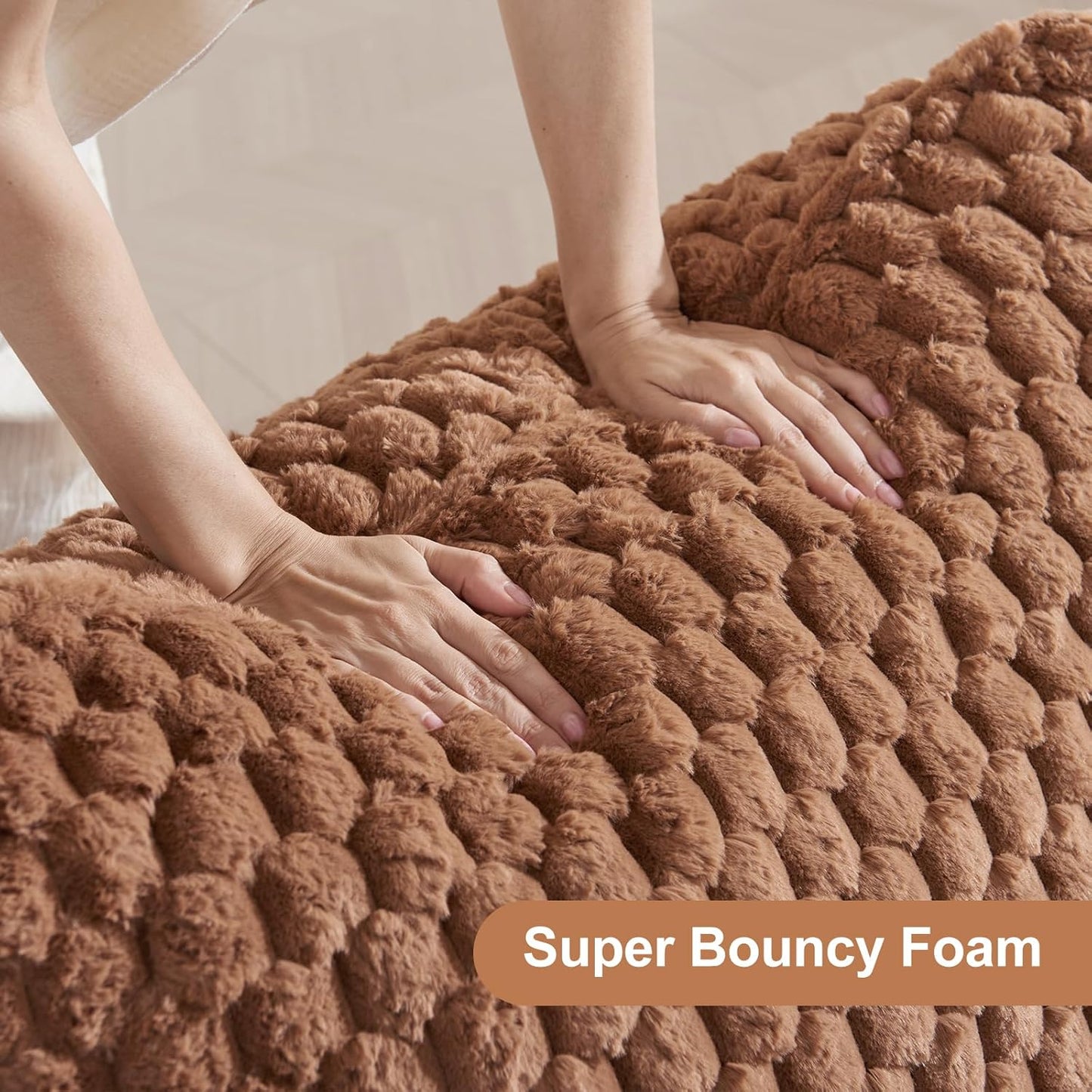 Bean Bag Chair with Ottoman - Modern Comfy Beanbag Sofa with Footrest, Soft Faux Fur Lounger Chair for Adults Teens, Cozy Memory Foam Filled Gaming Reading Chairs for Bedroom, Living Room (Brown)