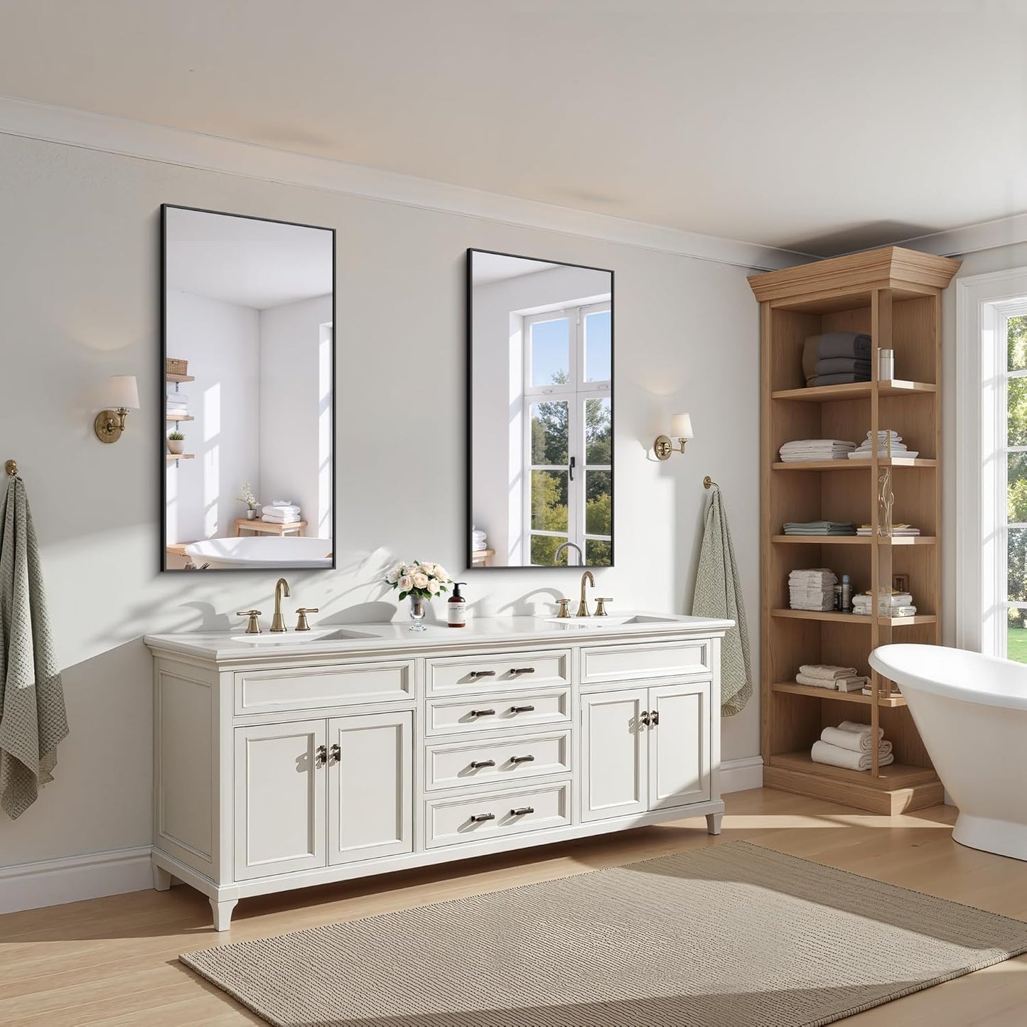 KOCUUY 24x48 Inch Large Black Wall Mounted Mirror,Aluminum Framed Decorative Rectangular Bathroom Mirror for Wall Over Sink,Vanity Mirror for Bedroom Living Room Bathroom,Functional Oversized Mirror