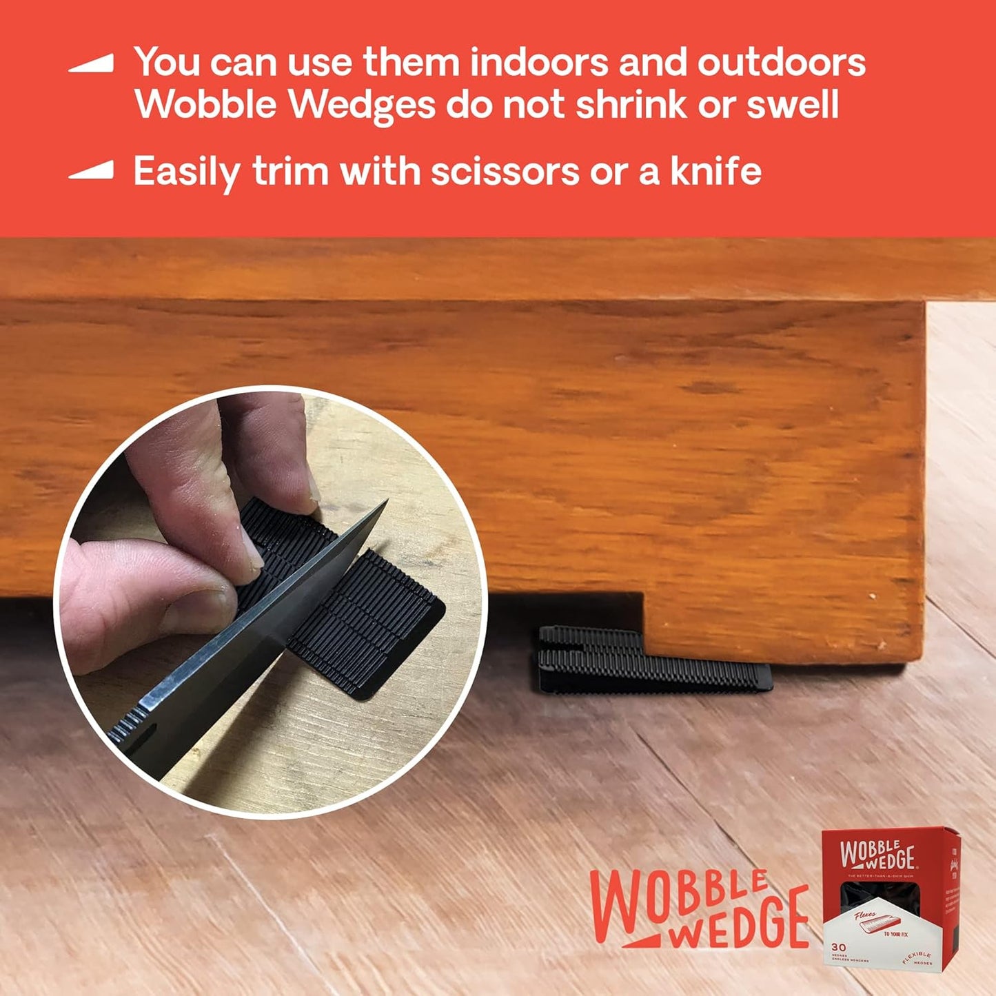 Wobble Wedges Flexible Plastic Shims, 30 Pack - Made in USA - Multi-Purpose Shim Wedges for Home Improvement & Work - Plastic Wedge, Table Shims for Leveling, Toilet & Furniture Levelers - Black