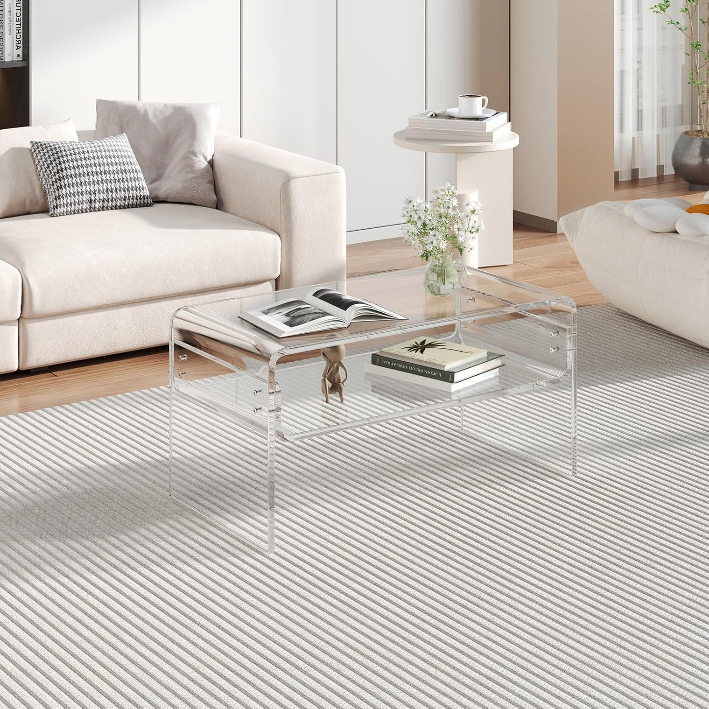 Acrylic Coffee Table, Clear Rectangle Side Table Furniture, Modern Tea Table With Open Storage, End Table for Living Room, Office Reception and Bedroom