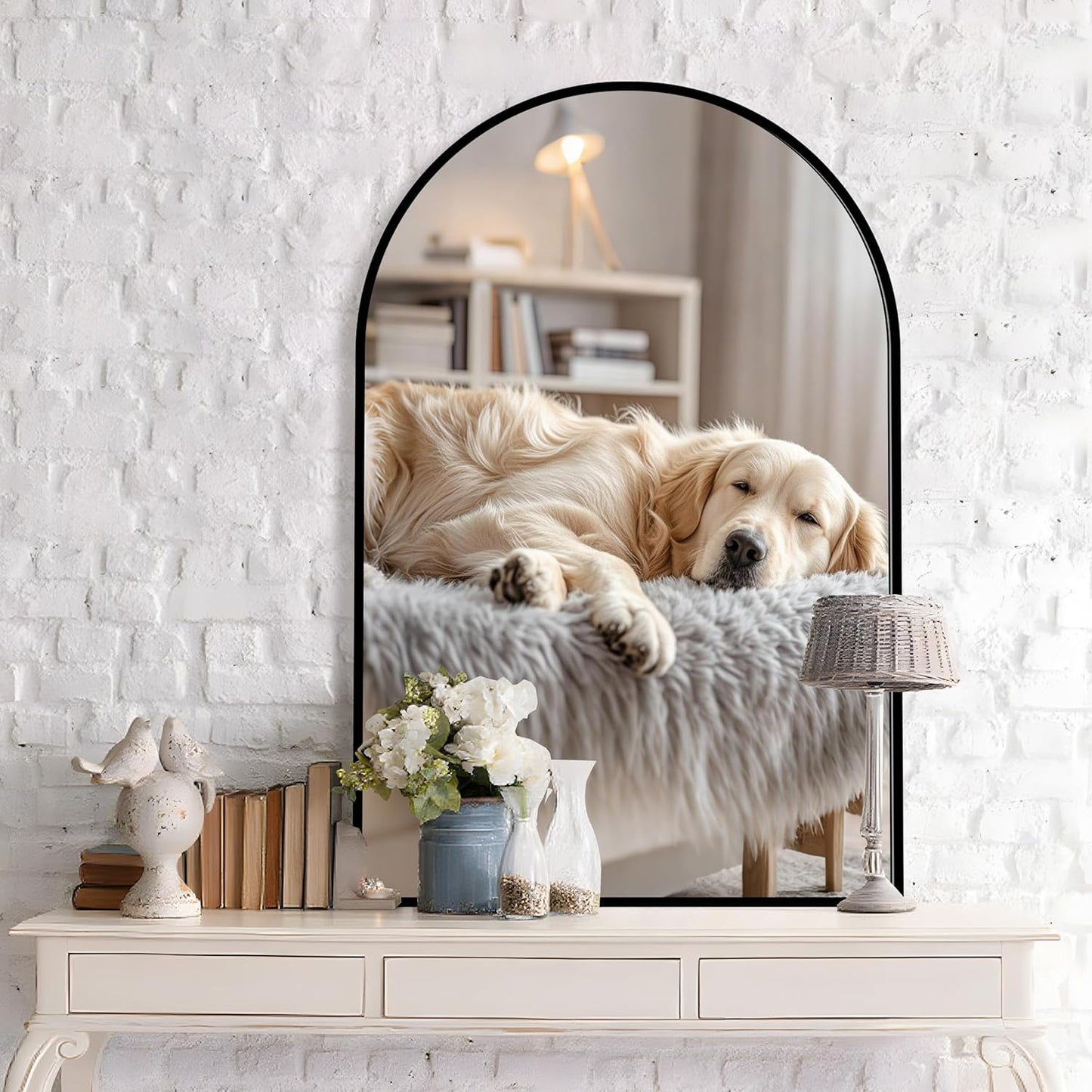 Arched Wall Mirror 24"X36", Black Bathroom Vanity Mirrors for Over Sink, Modern Farmhouse Mirror Wall Mounted, Curved Arch Design for Bedroom, Living Room & Home Decor