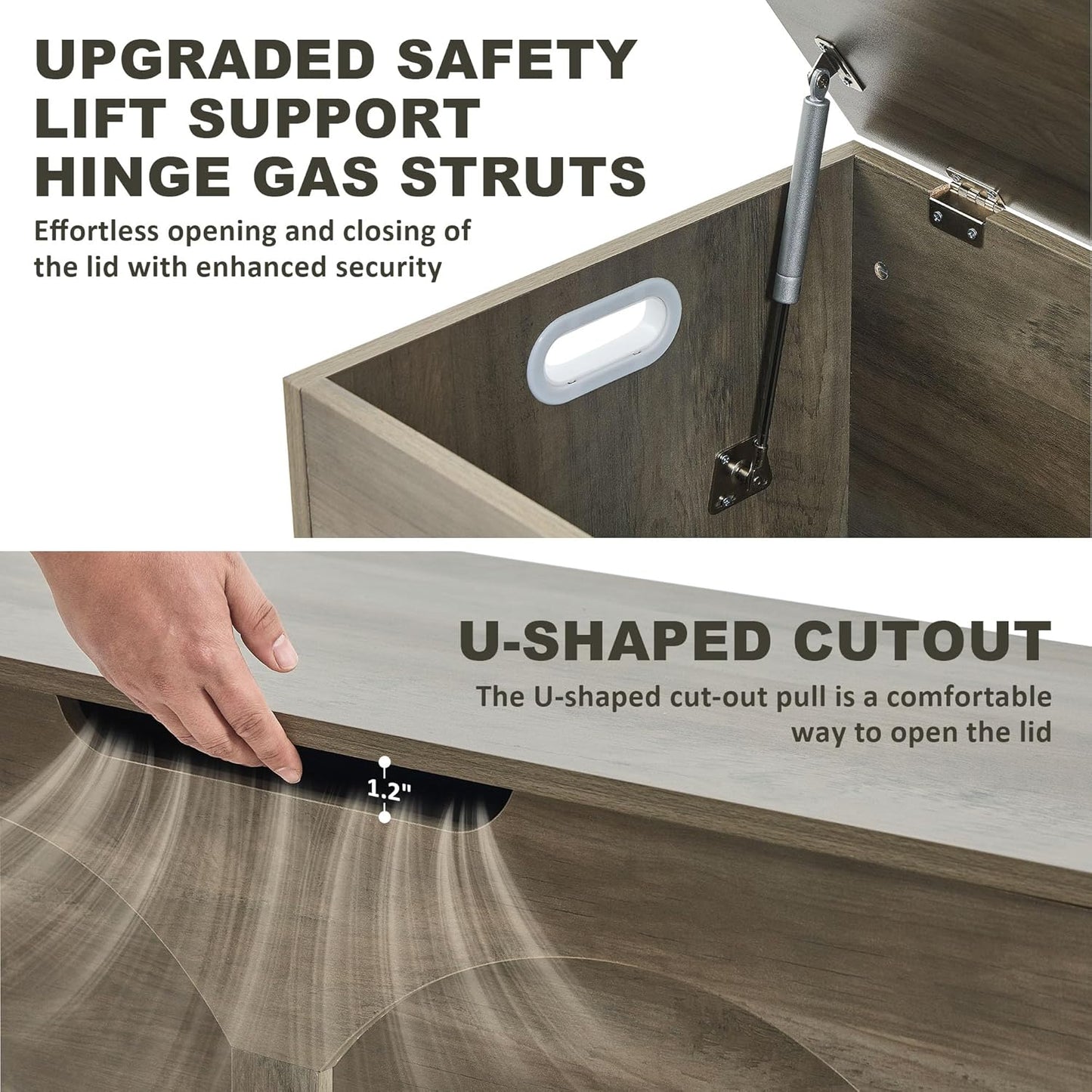 Storage Chest Bench, 31.5" Retro Storage Trunk Chest, Entryway Bench Supports 330 lb, Upgraded Safety Lift Support Hinge, Entryway Bench, U-Shaped Opening for Entryway Living Room, Greige