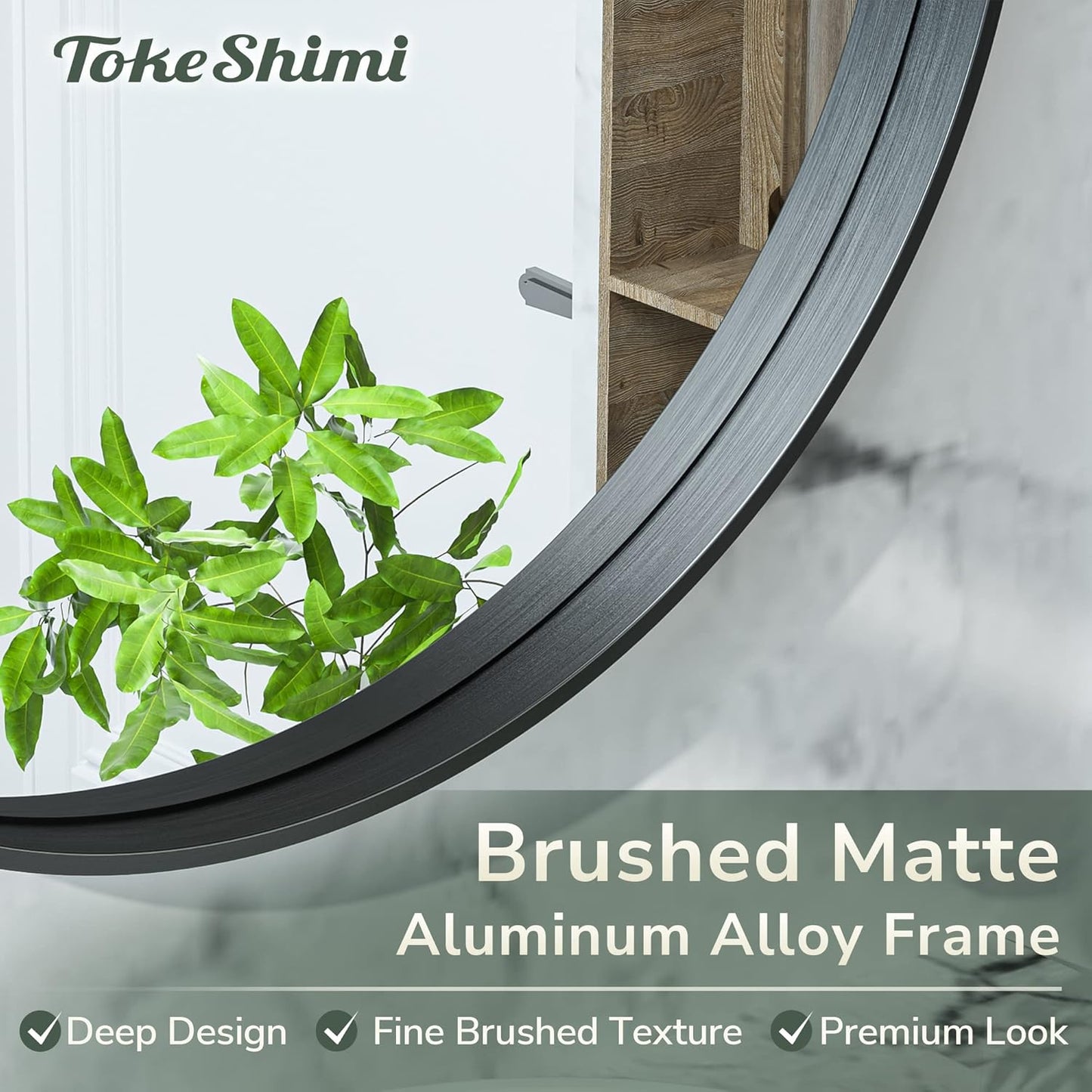 TokeShimi Round Black Mirror 24 Inch for Wall Decor Black Circle Bathroom Mirror with Non-Rusting Aluminum Alloy Brushed Matte Metal Frame for Modern Minimalist Farmhouse Home Decor