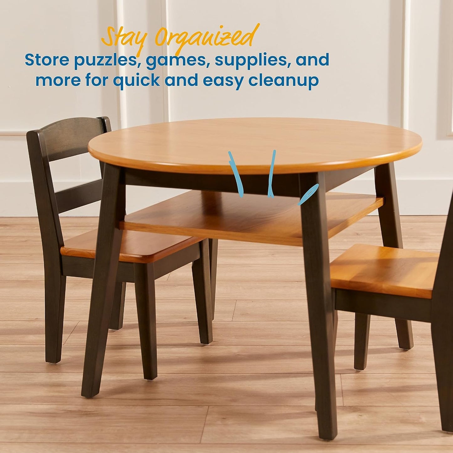 ECR4Kids Hideaway Table and Chair Set, Kids Furniture, Honey/Grey Wash, 3-Piece