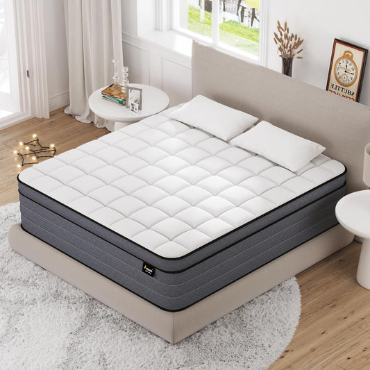 Queen Mattress 12 Inch, Hybrid Mattress Queen Size in a Box, Pressure Relief Gel Memory Foam and Motion Isolation Pocket Spring, Comfort Bed for All Bed Frames, CertiPUR-US, Firm Feel