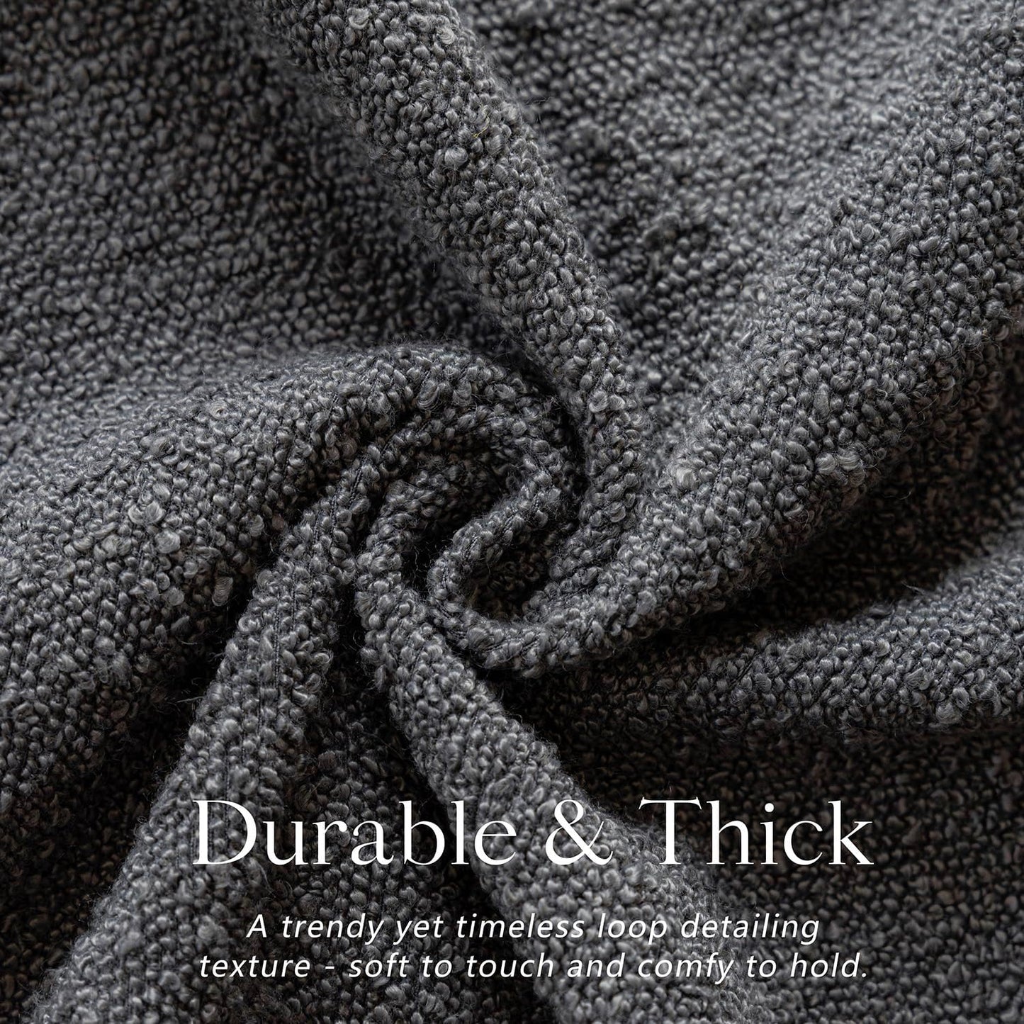 Foindtower Pack of 2 Textured Boucle Throw Pillow Covers Accent Solid Decorative Lumbar Pillow Cases Woven Couch Cushion Case for Sofa Living Room Home Decor, 12 x 20 Inch,Dark Grey