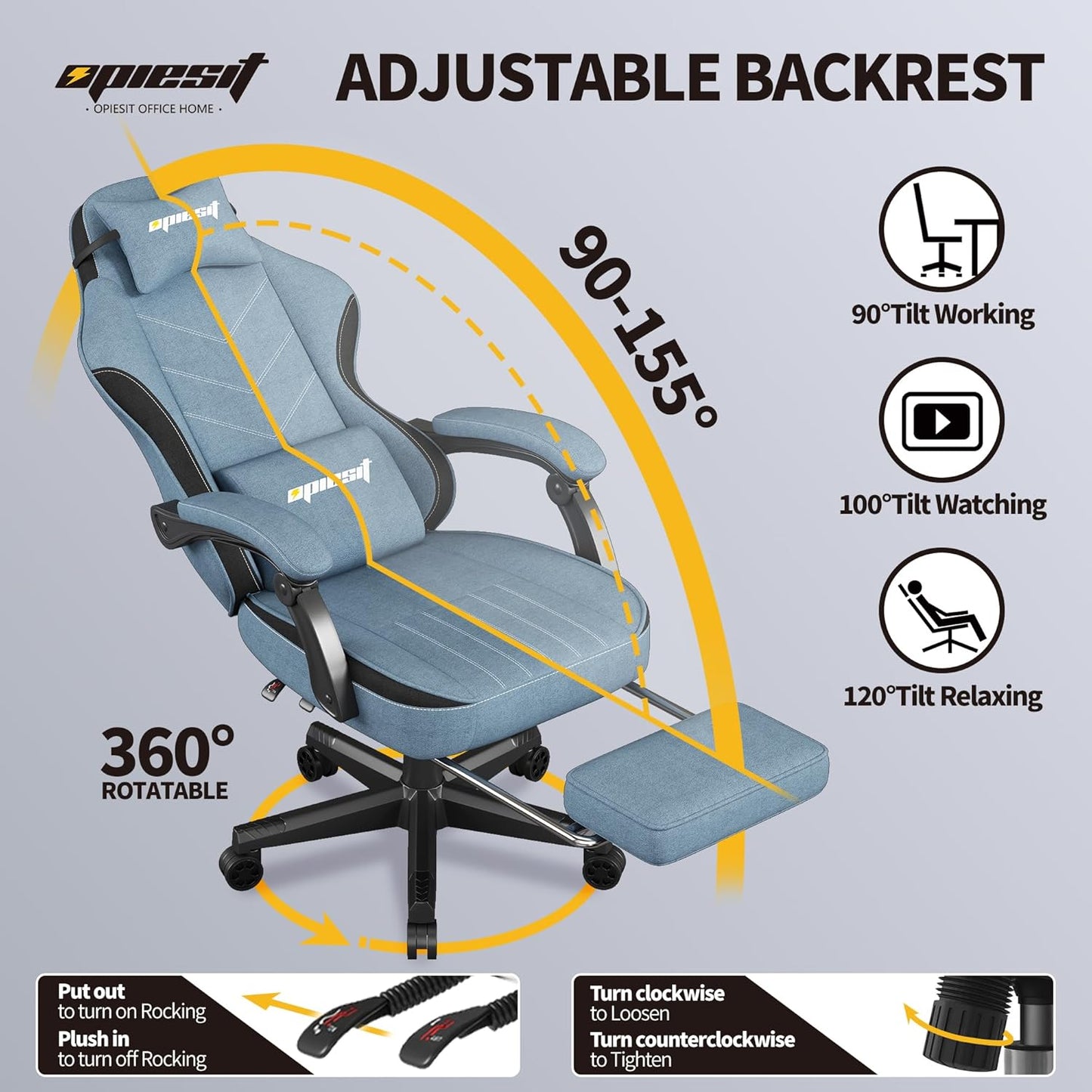 Gaming Chair,Fabric Computer Chair with Pocket Spring Cushion,400 lb Load Capacity,Ergonomic Office Chair with Footrest,Height Adjustable Video Gamer Chair with Lumbar Support (Blue)