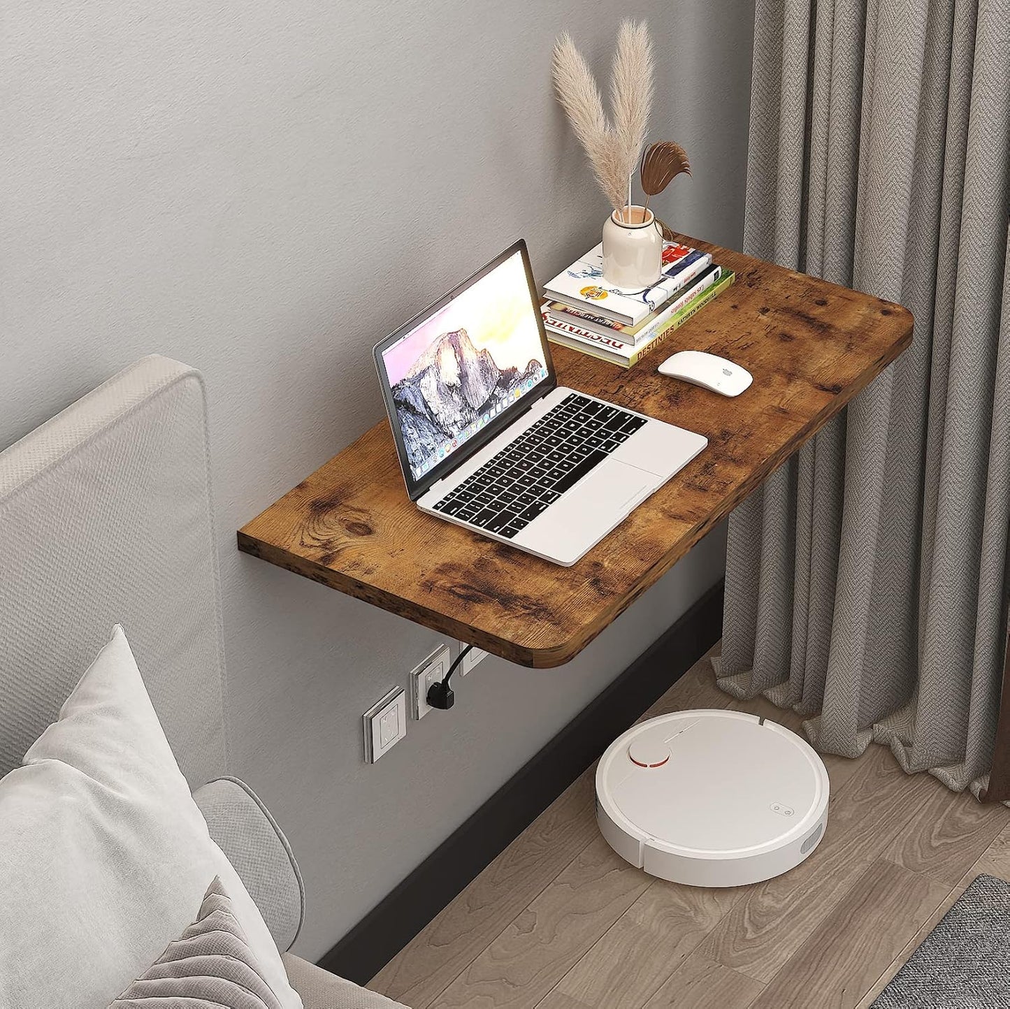 Pmnianhua 31'' Rustic Brown Wall Mounted Drop Leaf Table, Folding Table, Floating Desk for Small Spaces