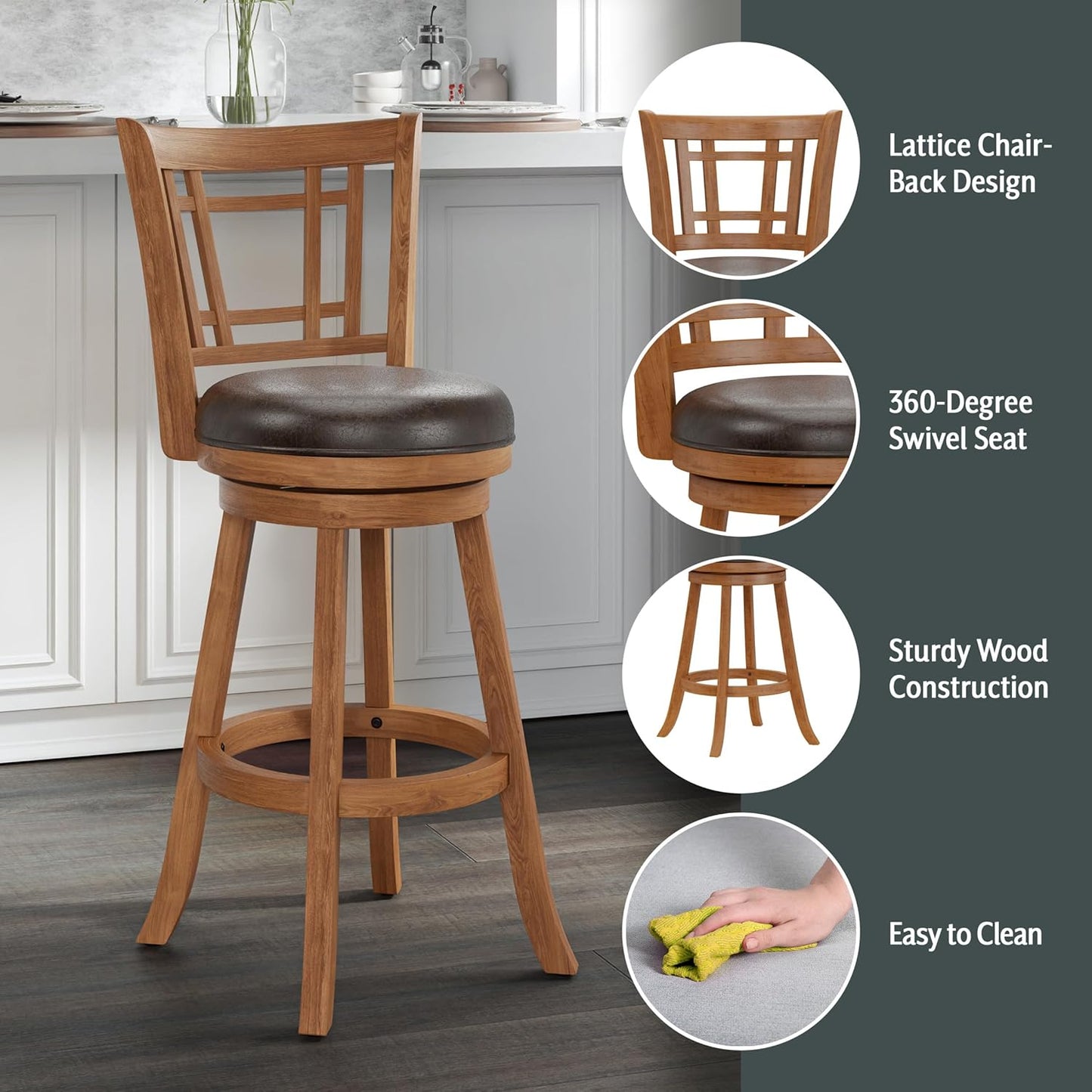 Hillsdale Fairfox Swivel Stool with Rectangular Lattice Back, Bar Height, Oak