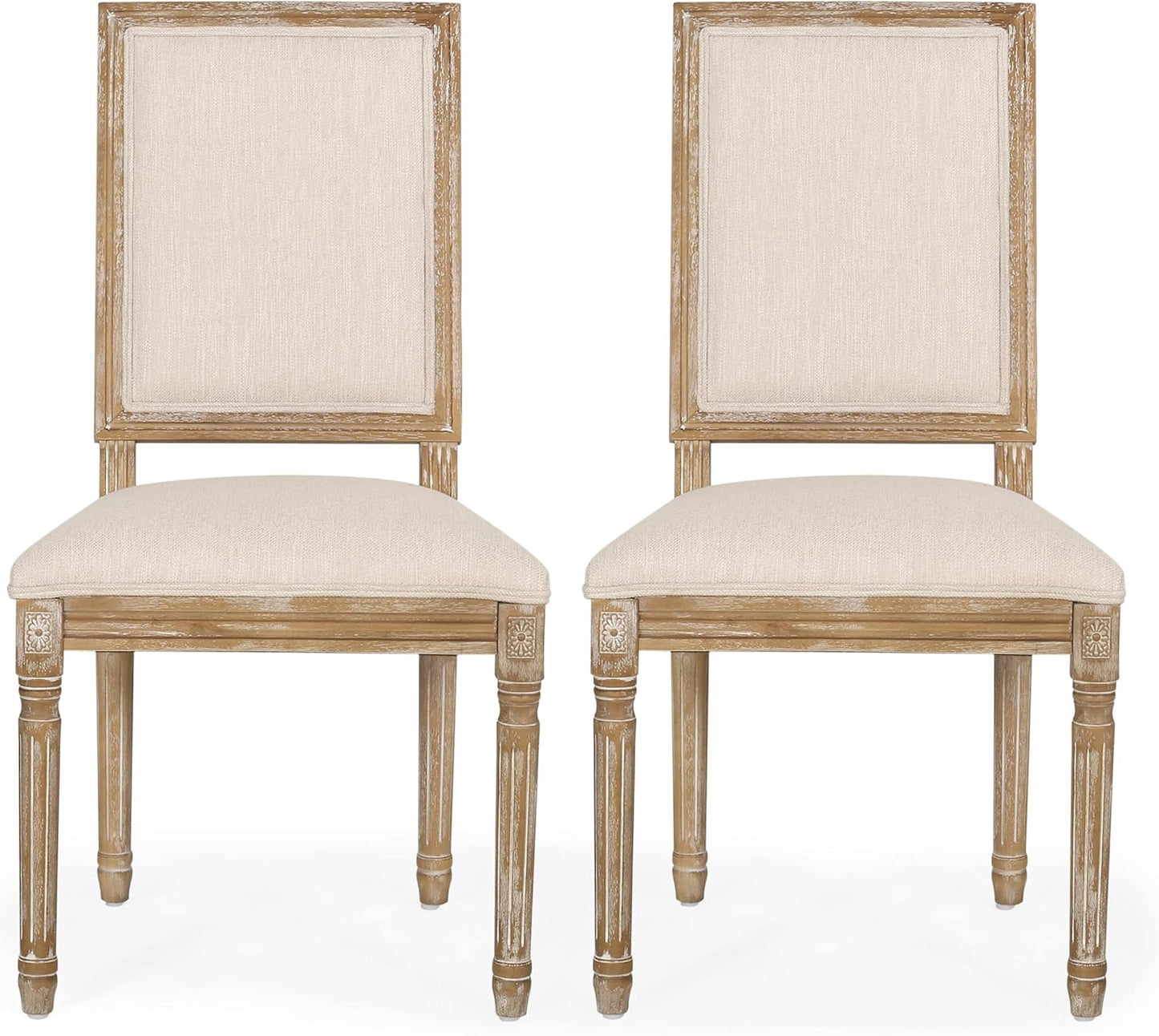 Christopher Knight Home Regina French Country Dining Chairs Set of 2, Wooden Dining Room Chair, High Back Kitchen Side Chair, Fabric Upholstered Armless Extra Seat, Beige and Natural
