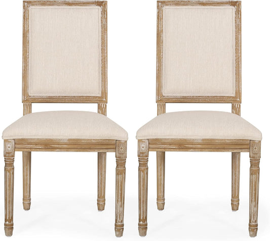 Christopher Knight Home Regina French Country Dining Chairs Set of 2, Wooden Dining Room Chair, High Back Kitchen Side Chair, Fabric Upholstered Armless Extra Seat, Beige and Natural