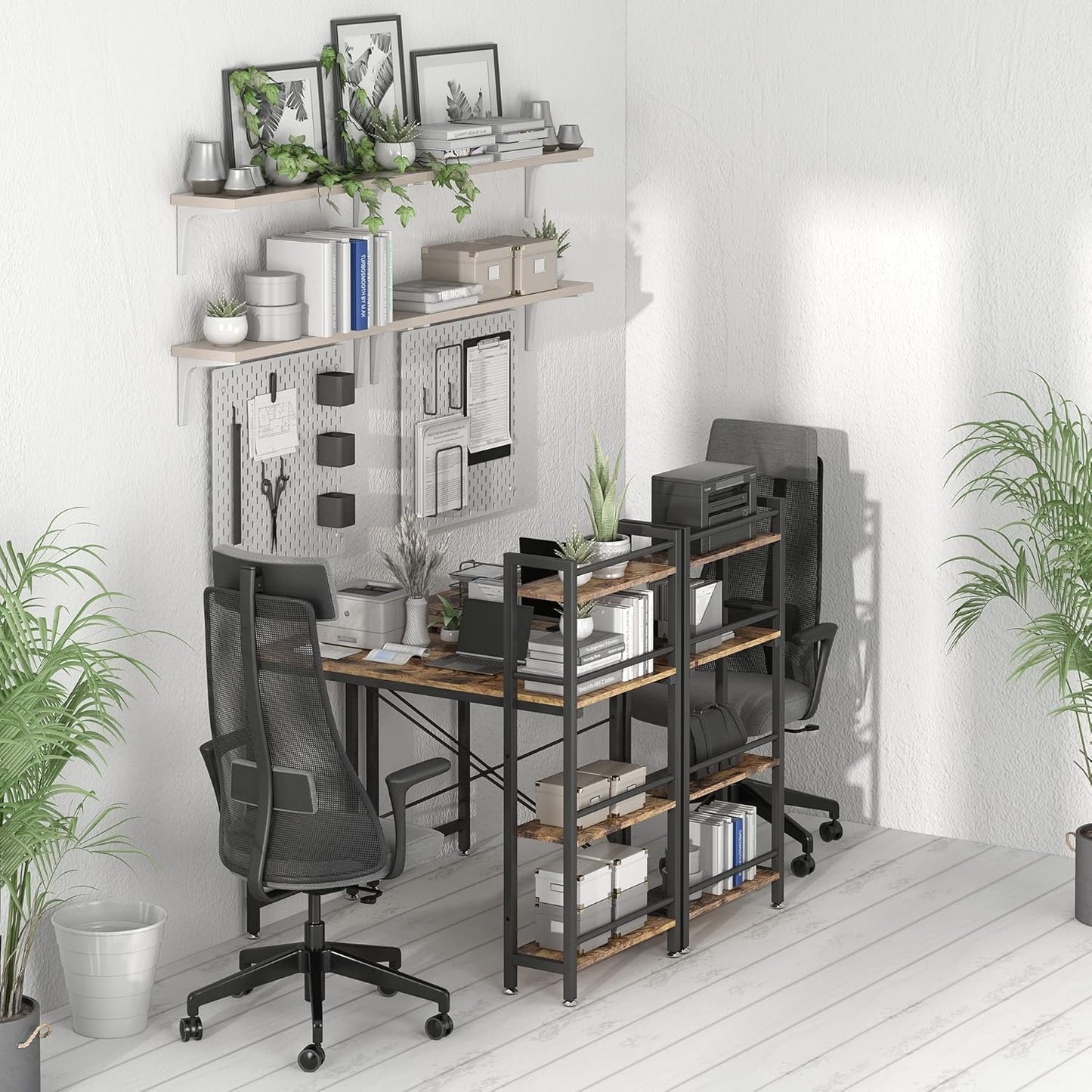 4NM 35" Small Computer Desk with 4-Tier Bookshelf, Home Office Desk Writing Workstation Study Table Multipurpose for Small Space Work - Rustic Brown and Black