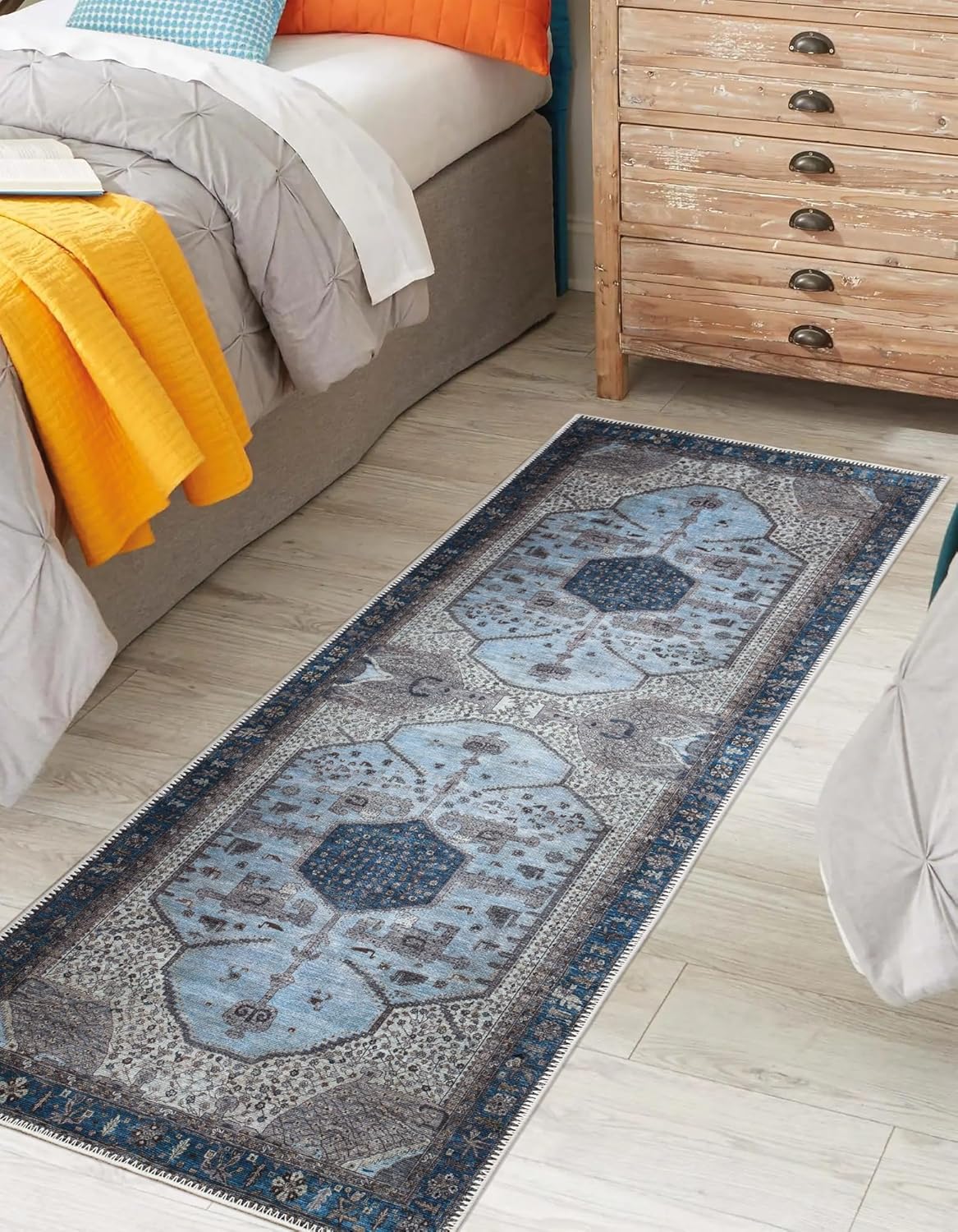 Keen Home Design 2x12 Rug - Machine Washable Runner Rug with Non-Slip Backing, Ideal for Hallway, Entryway, Kitchen, Laundry Room - Vintage, Easy Clean, Durable, Low Pile - (2'6" x 12')
