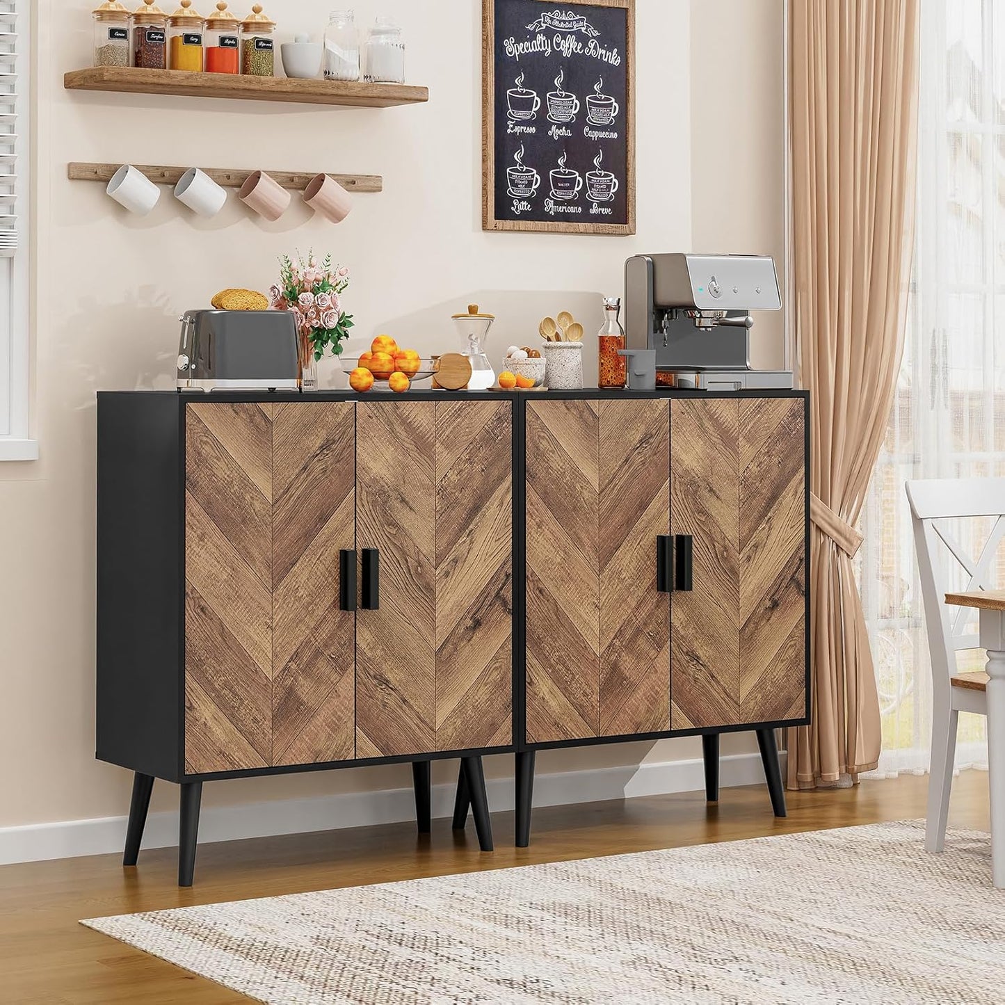 Iwell Storage Cabinet with 2 Shelves & Doors, Sideboard Buffet Cabinet with Storage, Entryway Cabinets, Accent Cabinets for Living Room, Dining Room, Entryway, Black