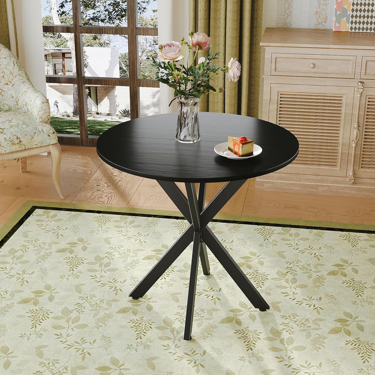 Unovivy 31.5" Black Small Round Dining Table for 2-4, Space Saving Circle Kitchen Dinner Table, Mid Century Modern Dining Room Desk for Kitchen, Apartment