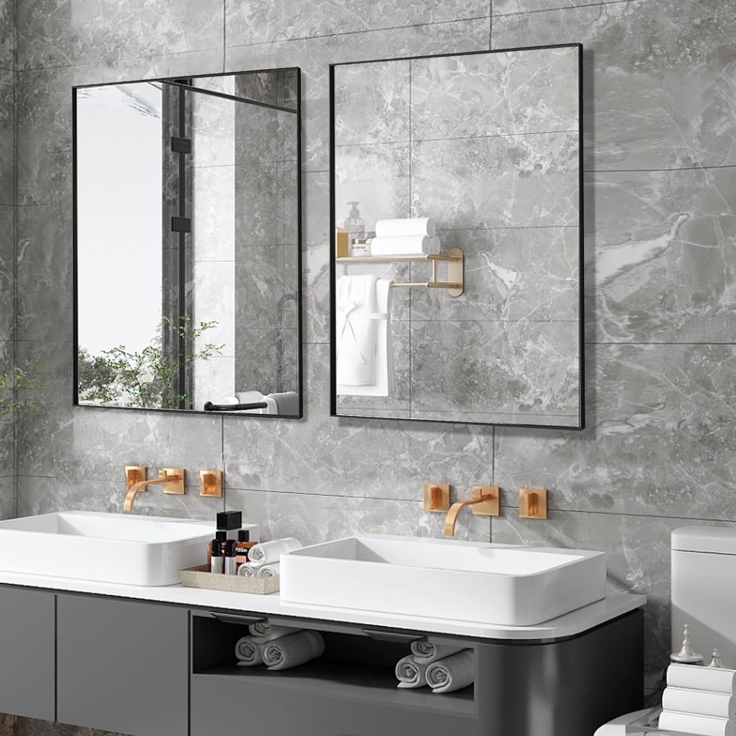 27x36 Inch Black Bathroom Mirror for Wall, Aluminum Frame Rectangle Rectangular Vanity Mirror, Modern Large for Bedroom, Living Room, Horizontal or Vertical