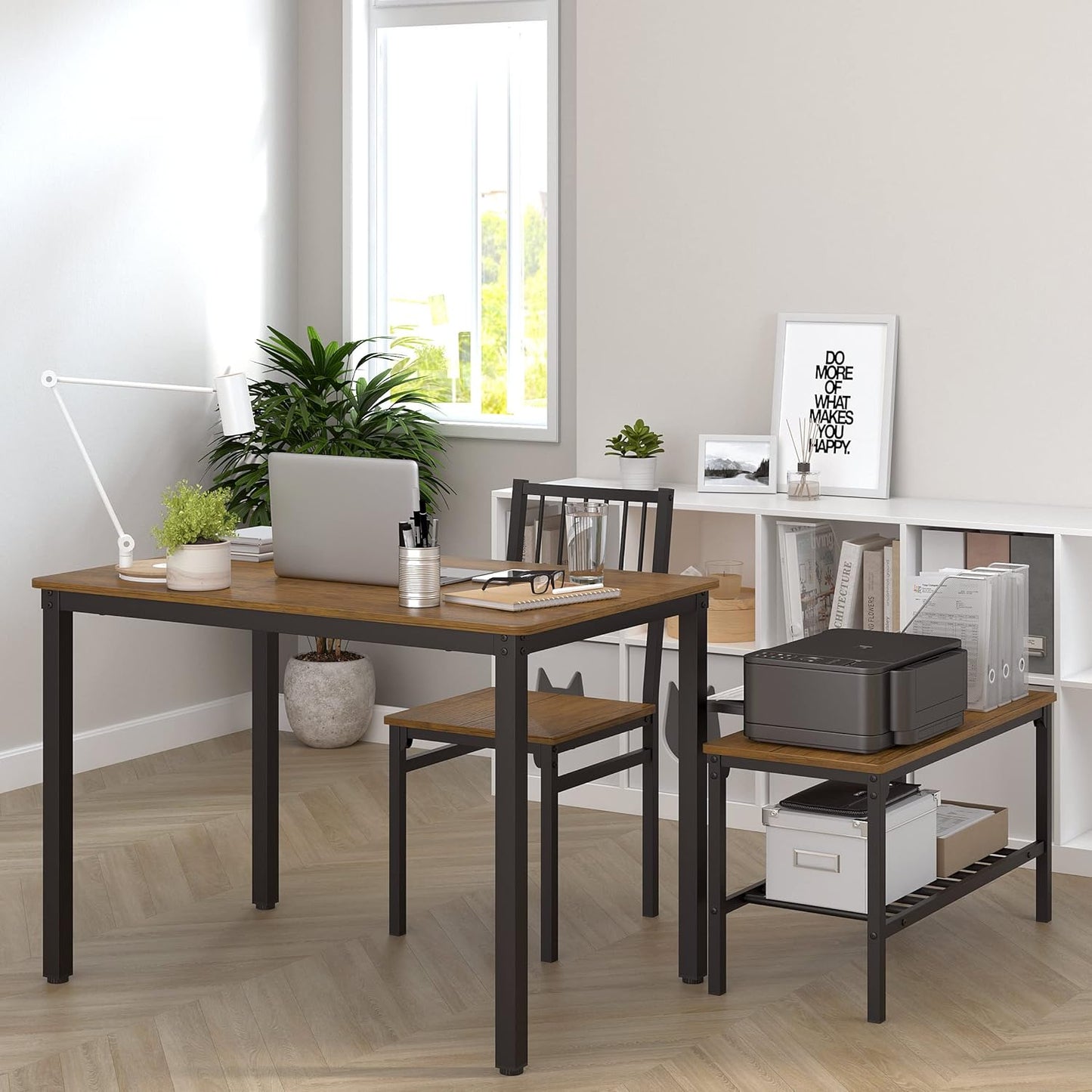 Teraves Dining Table Set for 4/Computer Desk,Kitchen Table with 2 Chairs and a Bench,Table and Chairs Dining Room Set 4 Piece Set for Dining Room (Teak, 120CM)